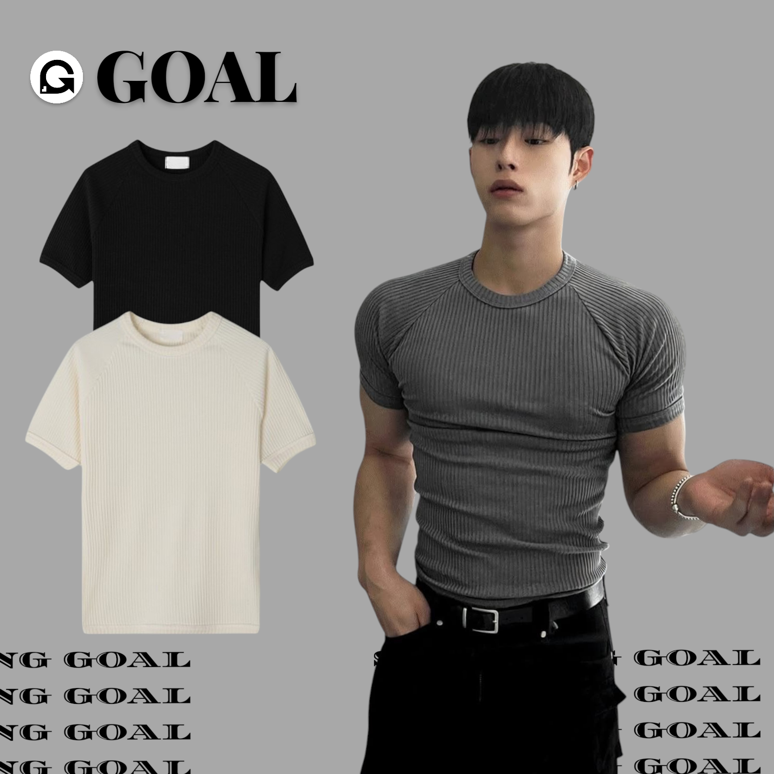 (GOAL) 曲線  彈性螺紋 直條紋路 緊繃TEE  S168