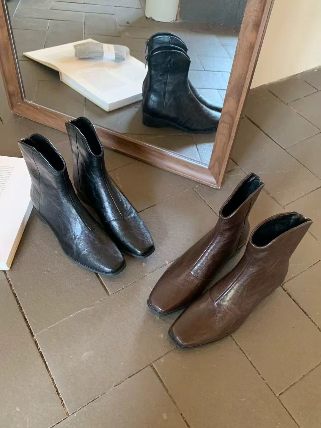 超修飾質感皮革短靴