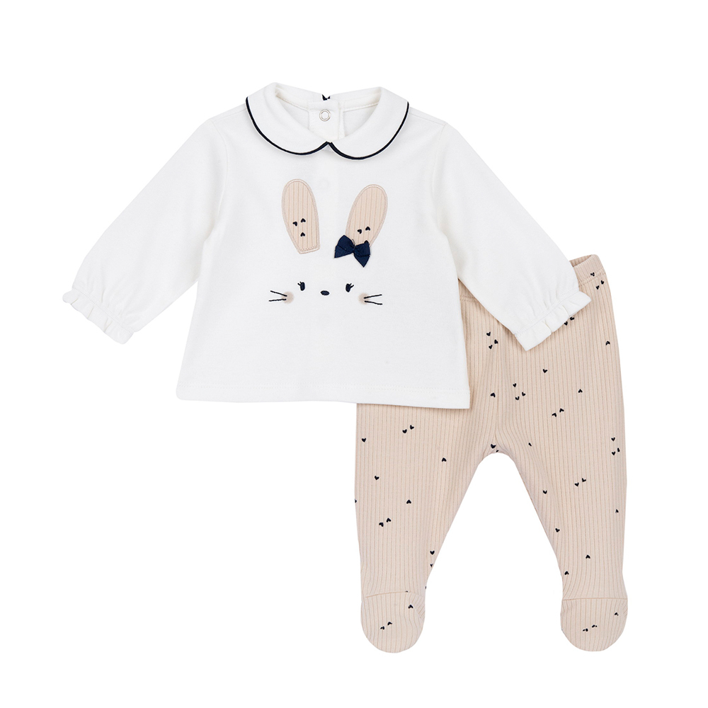 艾莉絲小兔-小兔繡圖+愛心有領長袖套裝