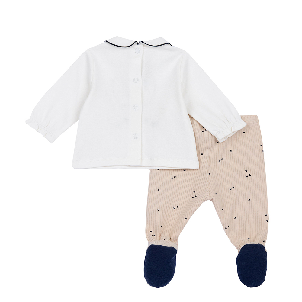 艾莉絲小兔-小兔繡圖+愛心有領長袖套裝