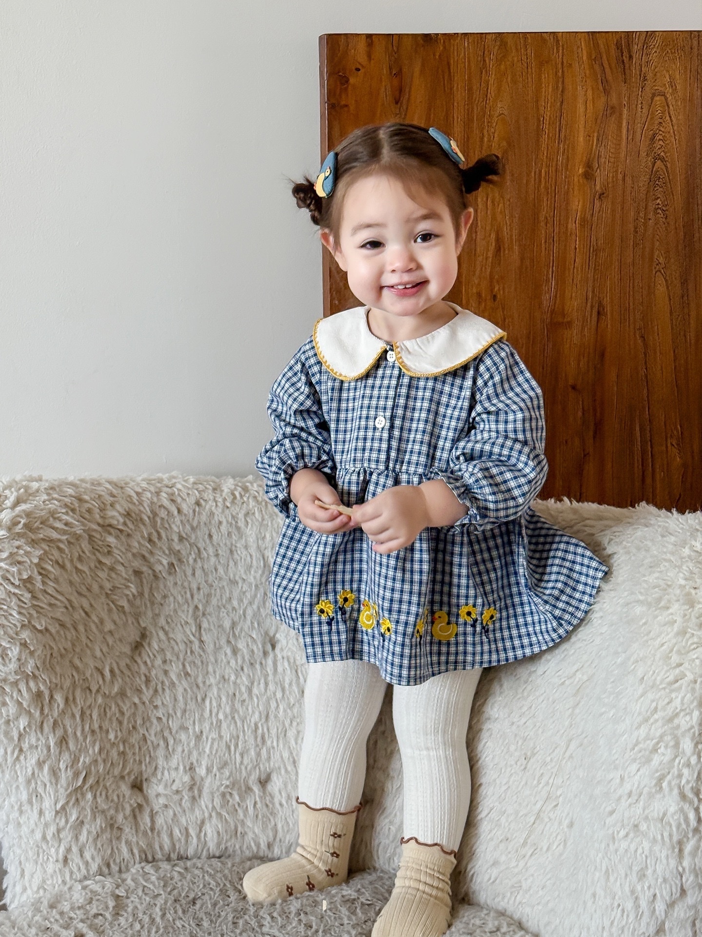 刺繡花格紋包屁裙