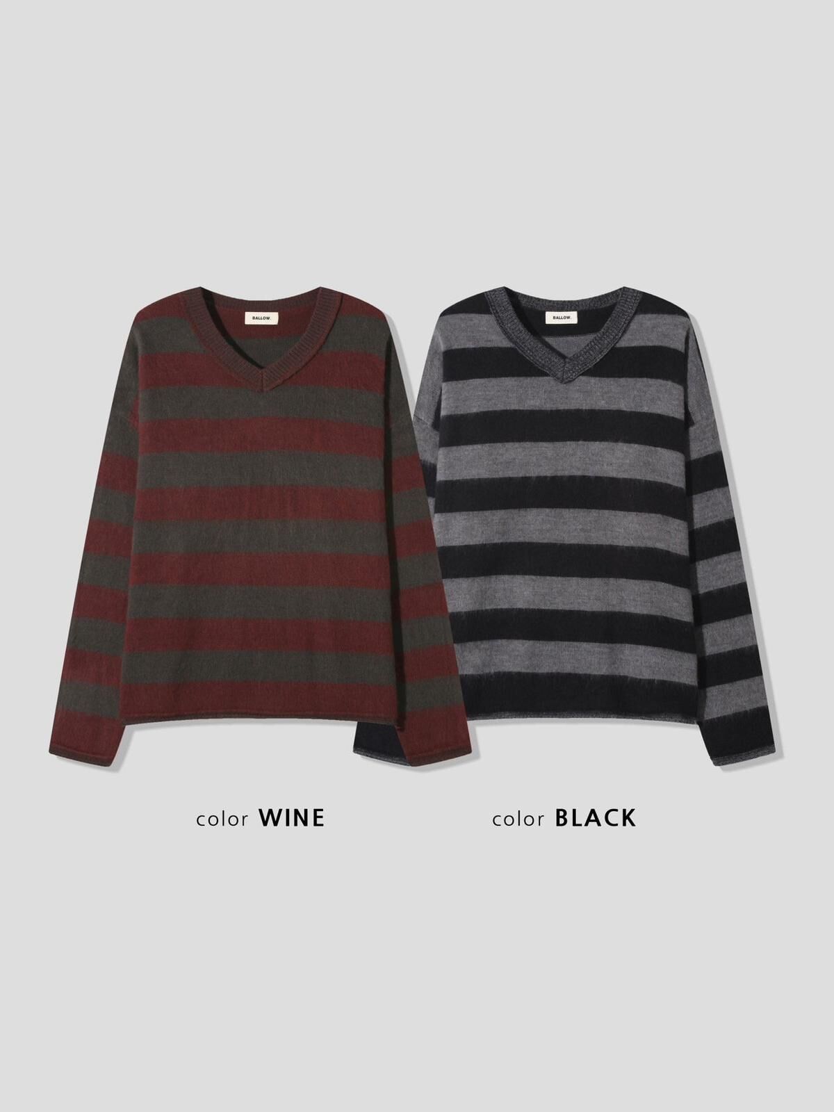 V領橫間長袖針織衫 BALLOW-014T