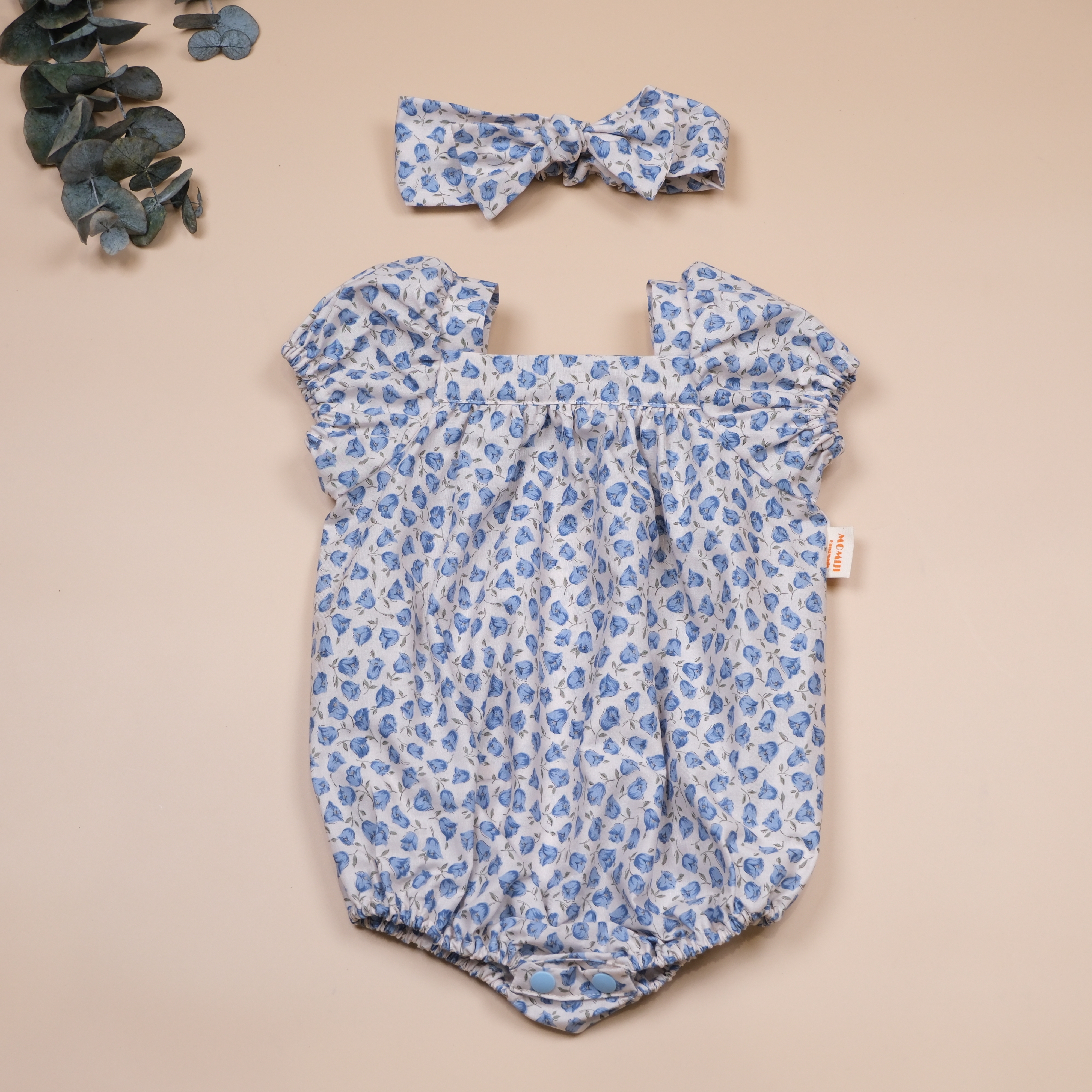 圓夢寶盒系列 ✪ 迷你鬱金香藍 ✪ 手作嬰幼兒包袖包屁衣