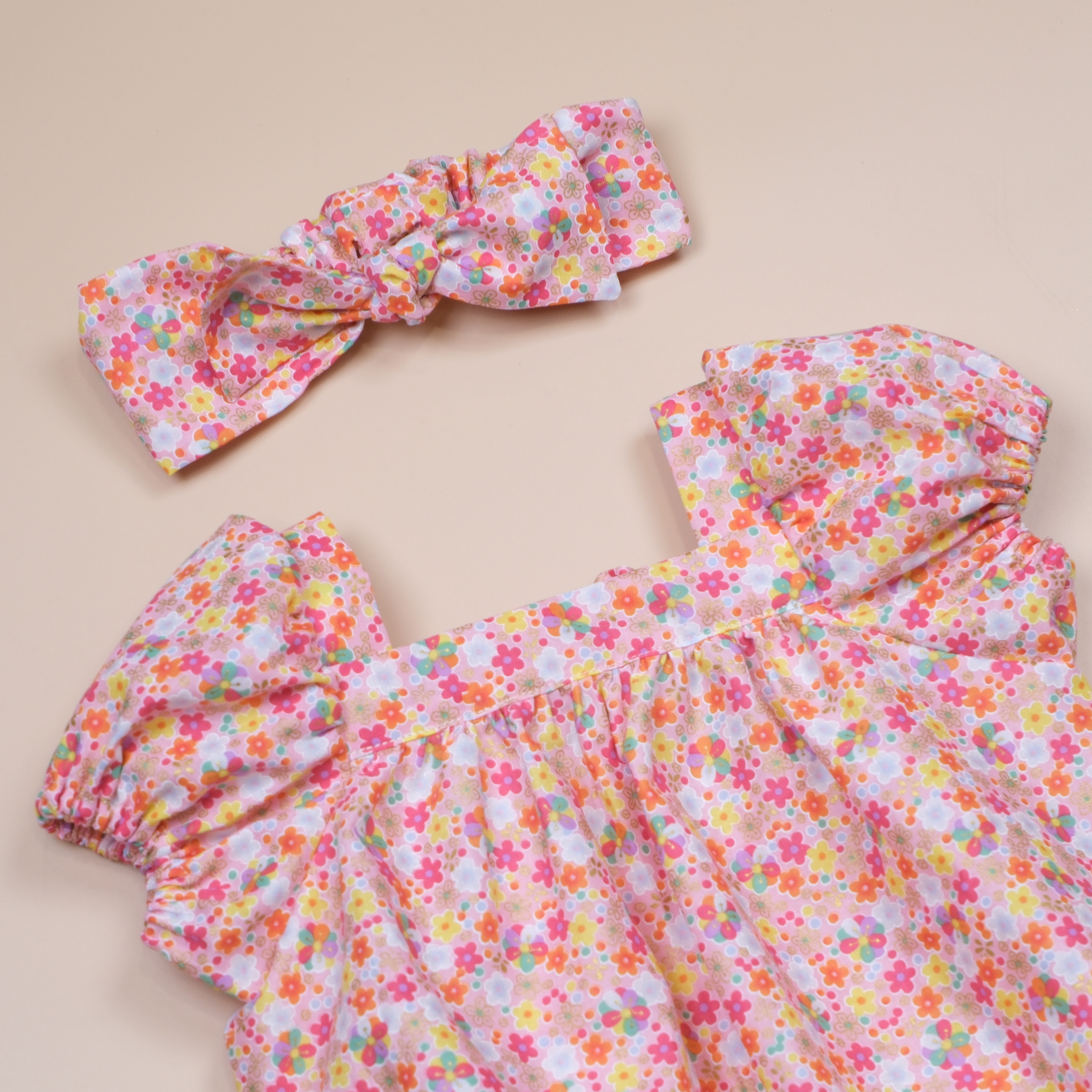 圓夢寶盒系列 ✪ 珠光花卉粉紅 ✪ 手作嬰幼兒包袖包屁衣