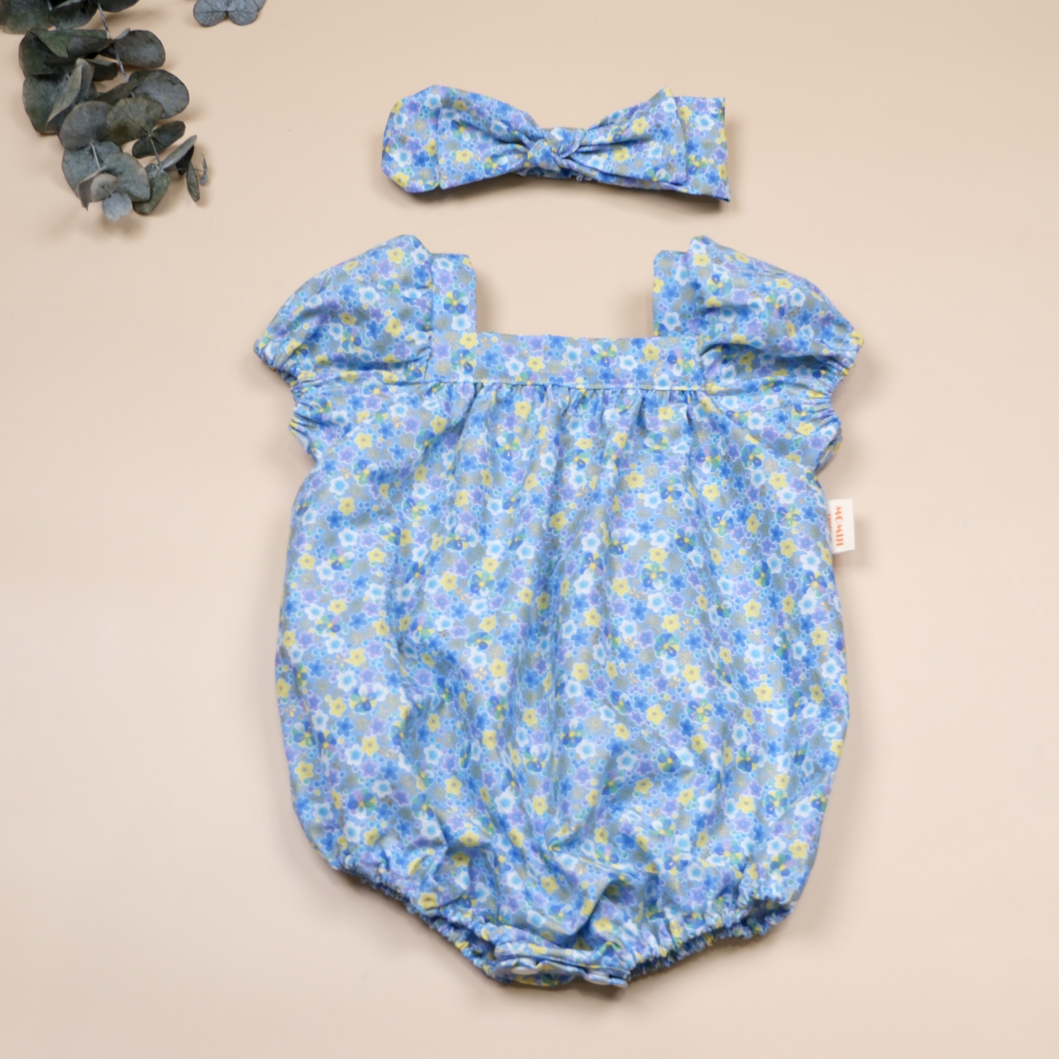 圓夢寶盒系列 ✪ 珠光花卉藍 ✪ 手作嬰幼兒包袖包屁衣