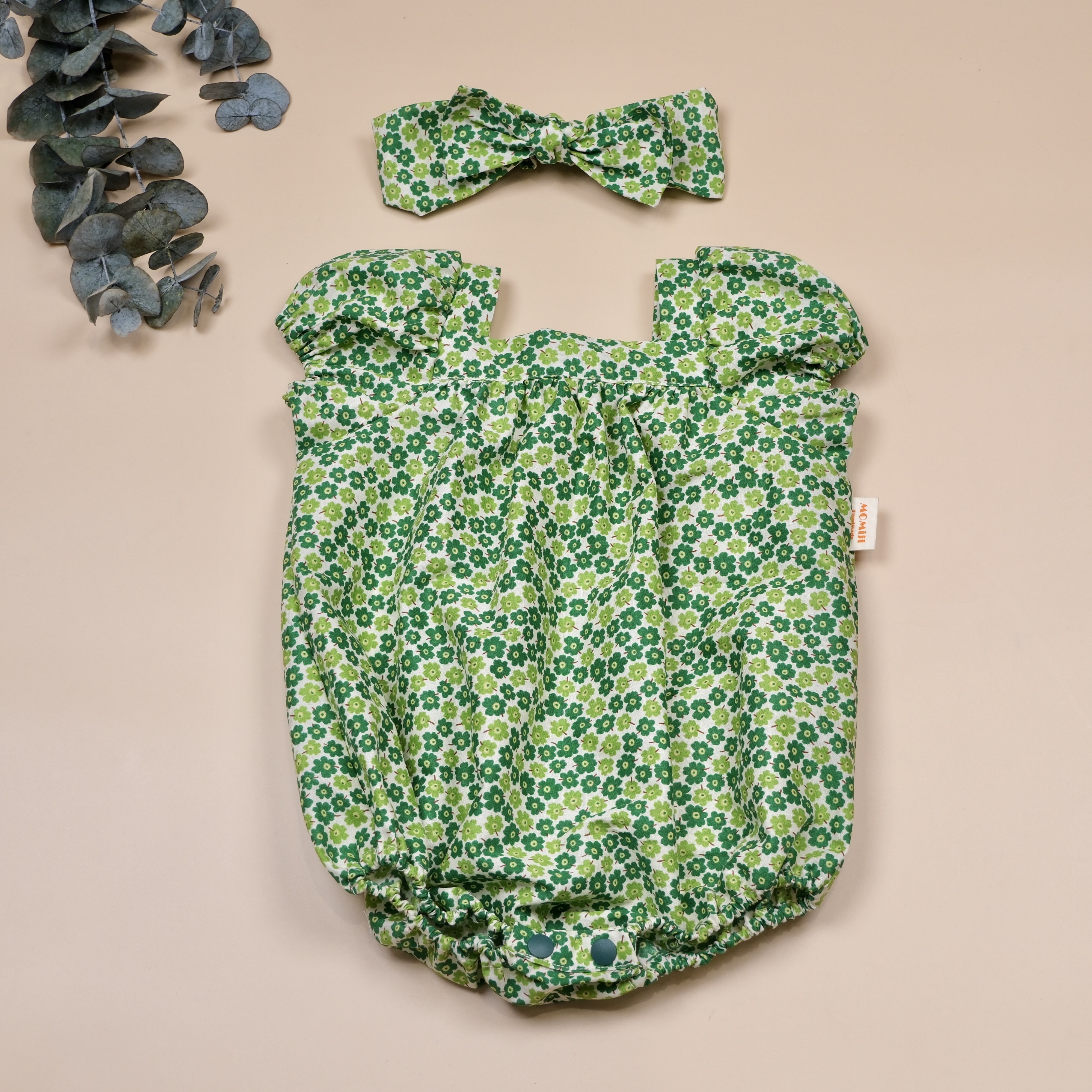 圓夢寶盒系列 ✪ 普普風綠 ✪ 手作嬰幼兒包袖包屁衣