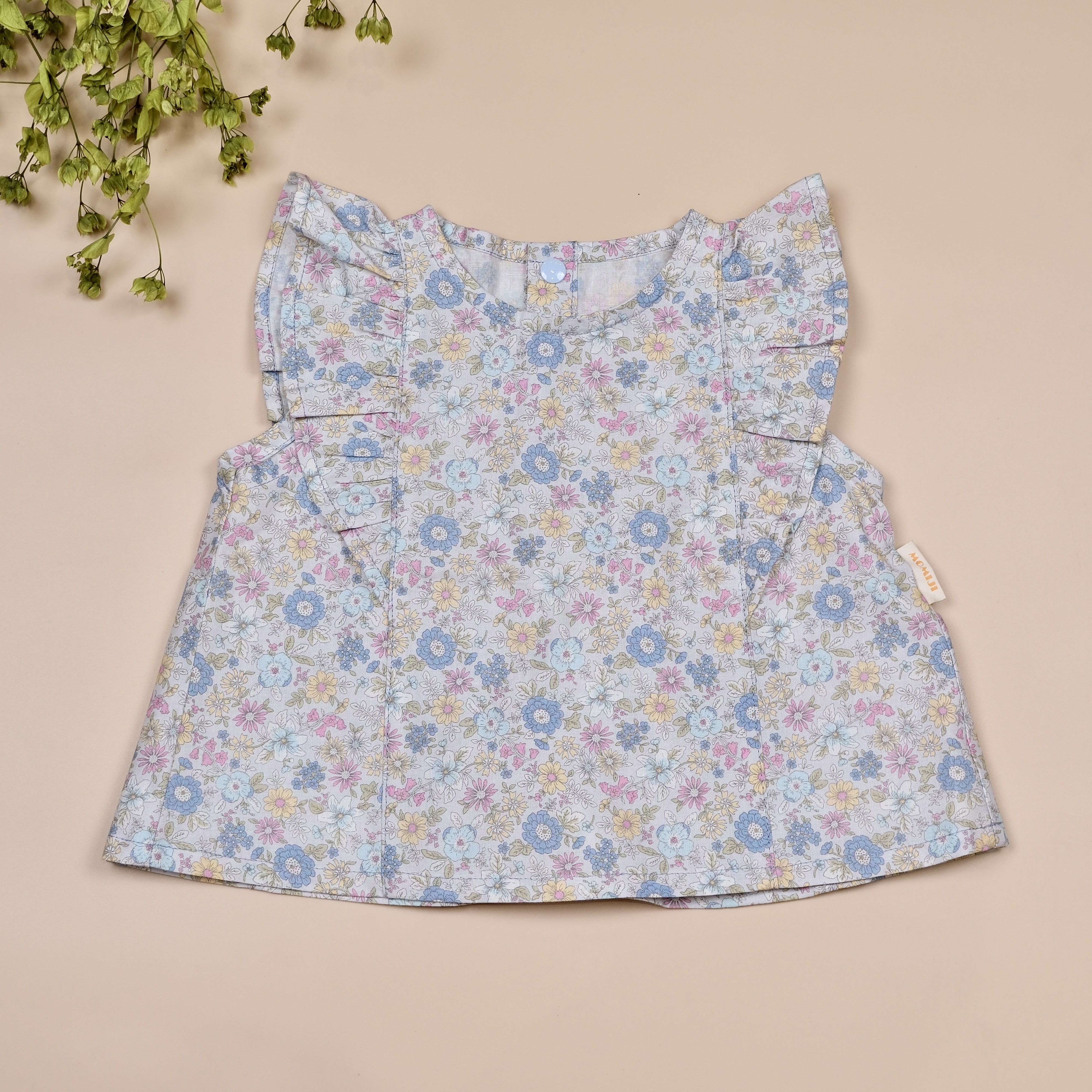 柔霧花園 ◐ 手作女童圓領荷葉邊無袖上衣