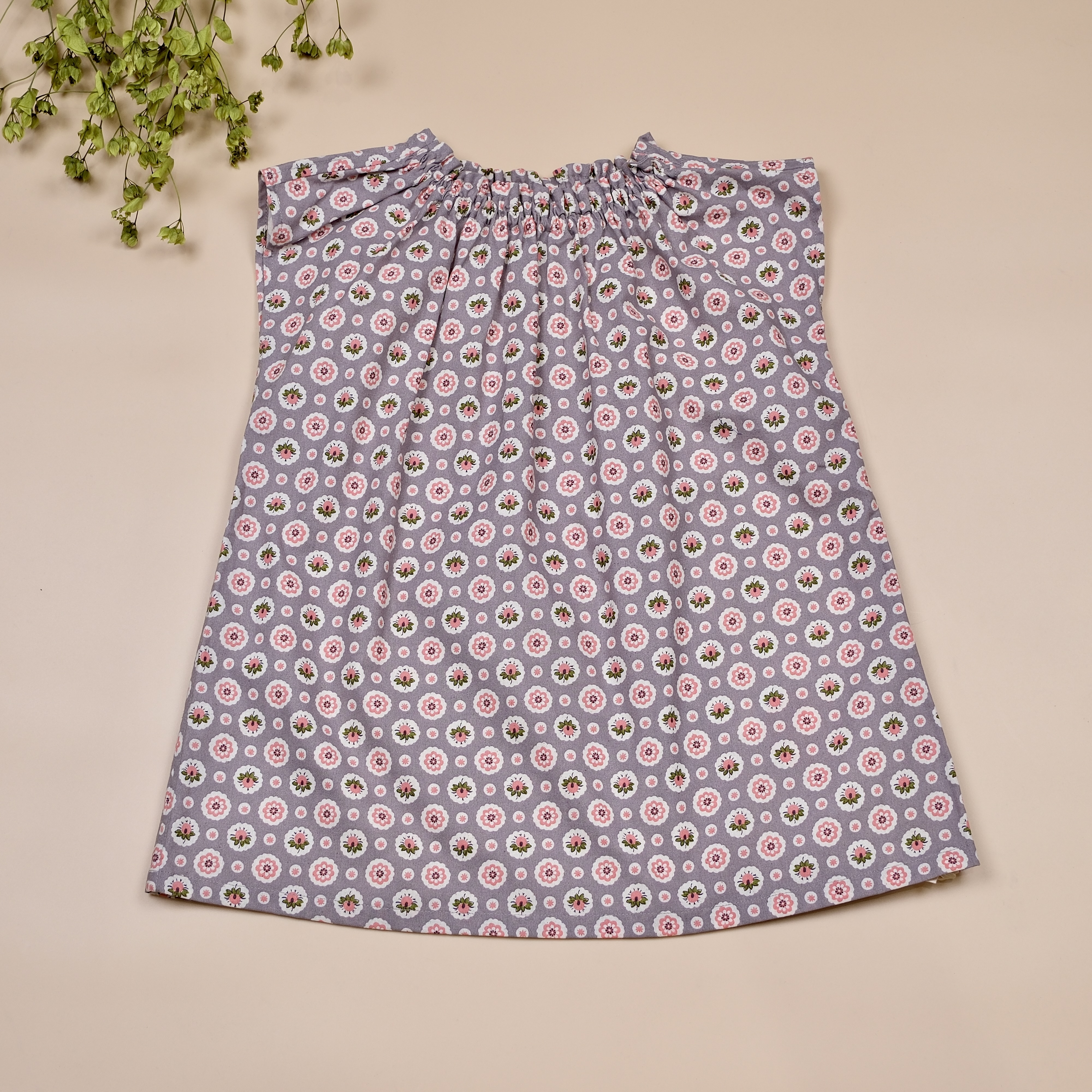 復古花卉 ▣ 灰色 ▣ 手作女童無袖洋裝