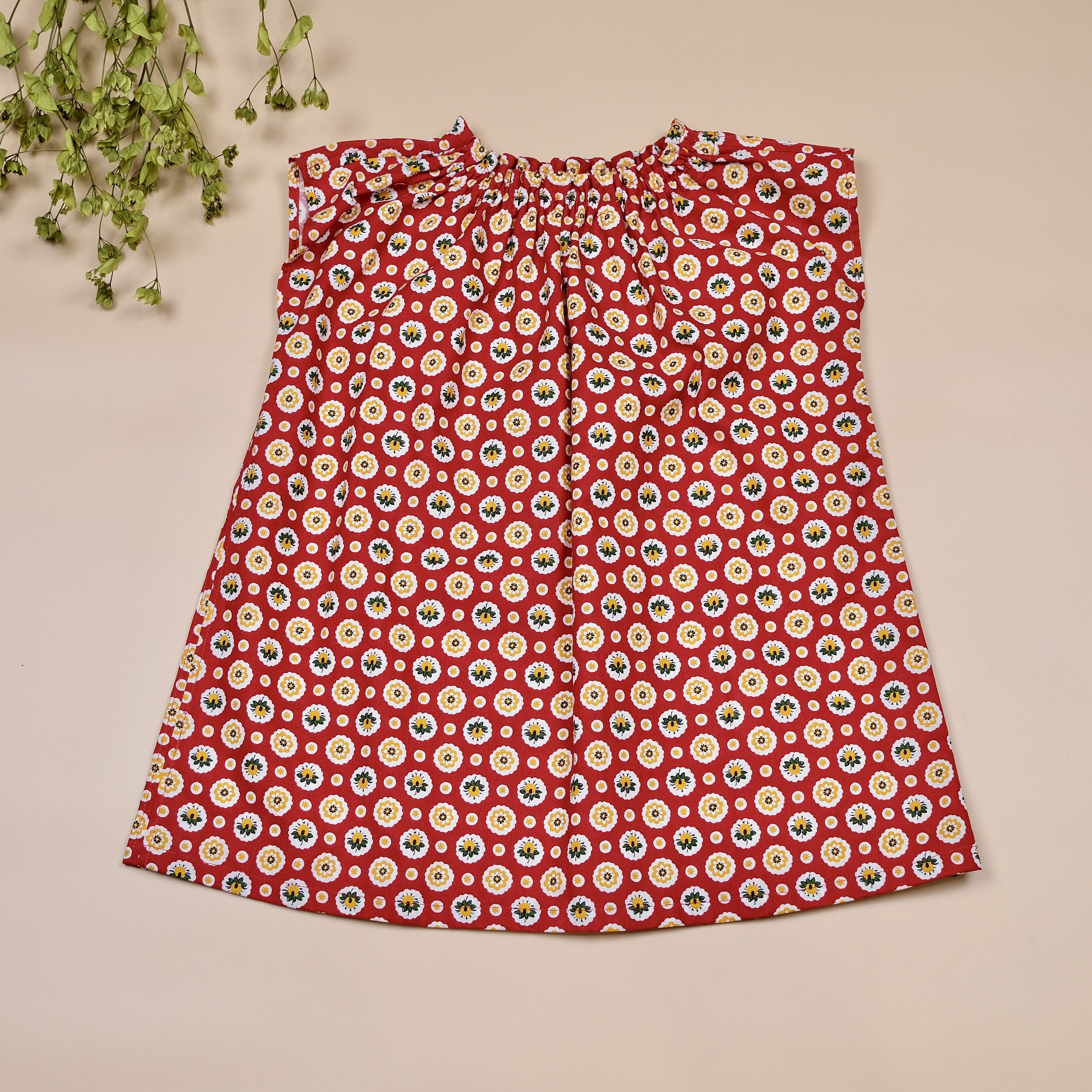 復古花卉 ▣ 紅色 ▣ 手作女童無袖洋裝
