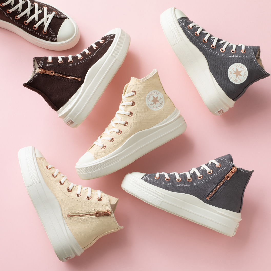 converse 玫瑰金小波浪拉鍊帆布鞋