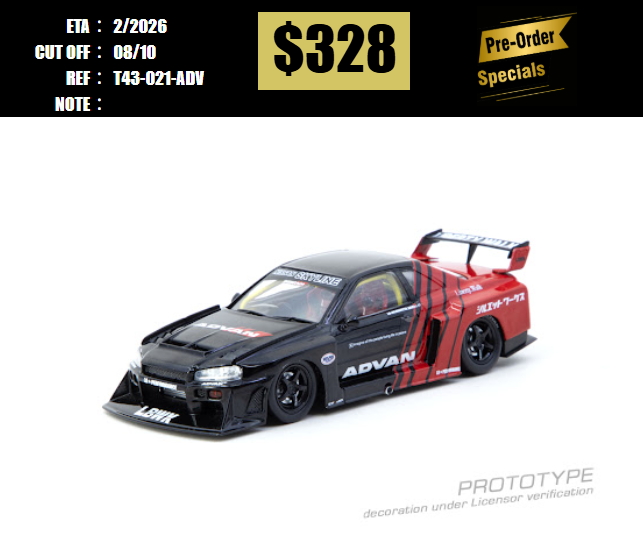 PO-$328 * TARMAC * 1:43 LB-ER34 Super Silhouette SKYLINE ADVAN [OD25/09]