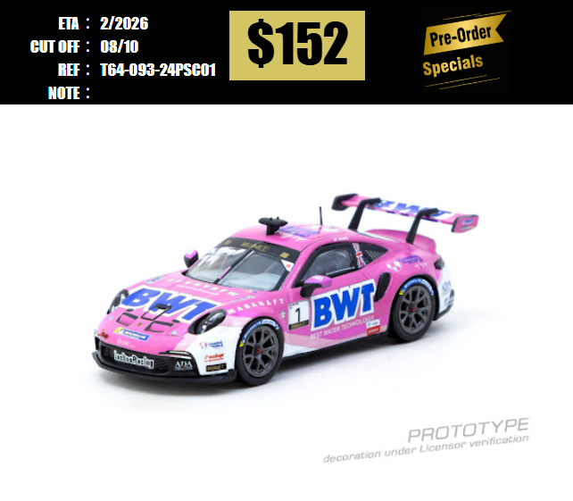 PO-$152 * TARMAC * 1:64 Porsche 911 GT3 Cup (992) Porsche Mobil 1 Supercup 2024 Harry King [OD27/09]