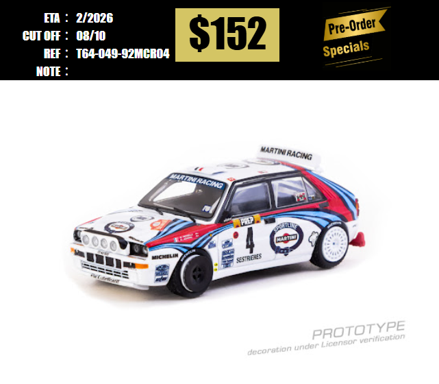 PO-$152 * TARMAC * 1:64 Lancia Delta HF Integrale Monte Carlo Rally 1992 Winner Didier Auriol / Bernard Occelli [OD27/09]