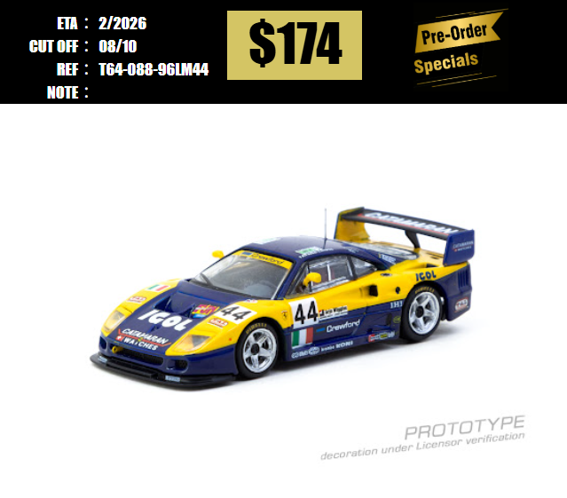 PO-$174 * TARMAC * 1:64 Ferrari F40 GTE 24h of Le Mans 1996 Luciano Della Noce / Anders Olofsson / Carl Rosenblad [OD27/09]