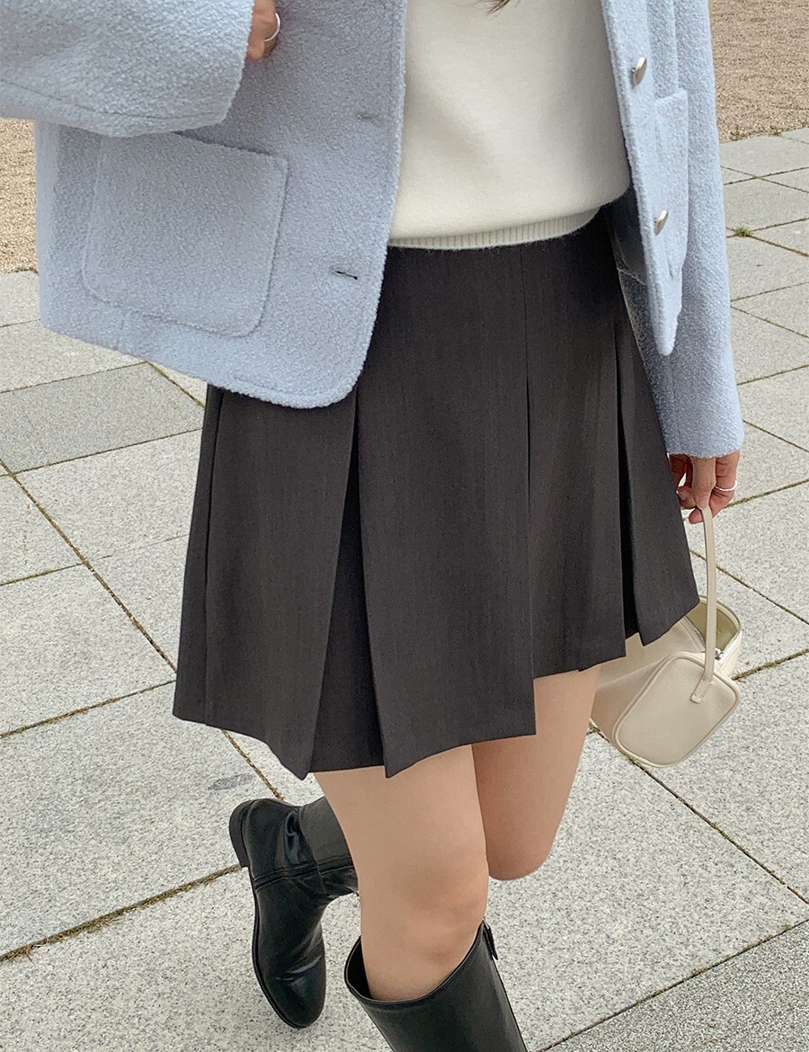 韓國Cherrykoko授權 精美A字立體寬摺線後鬆緊短裙