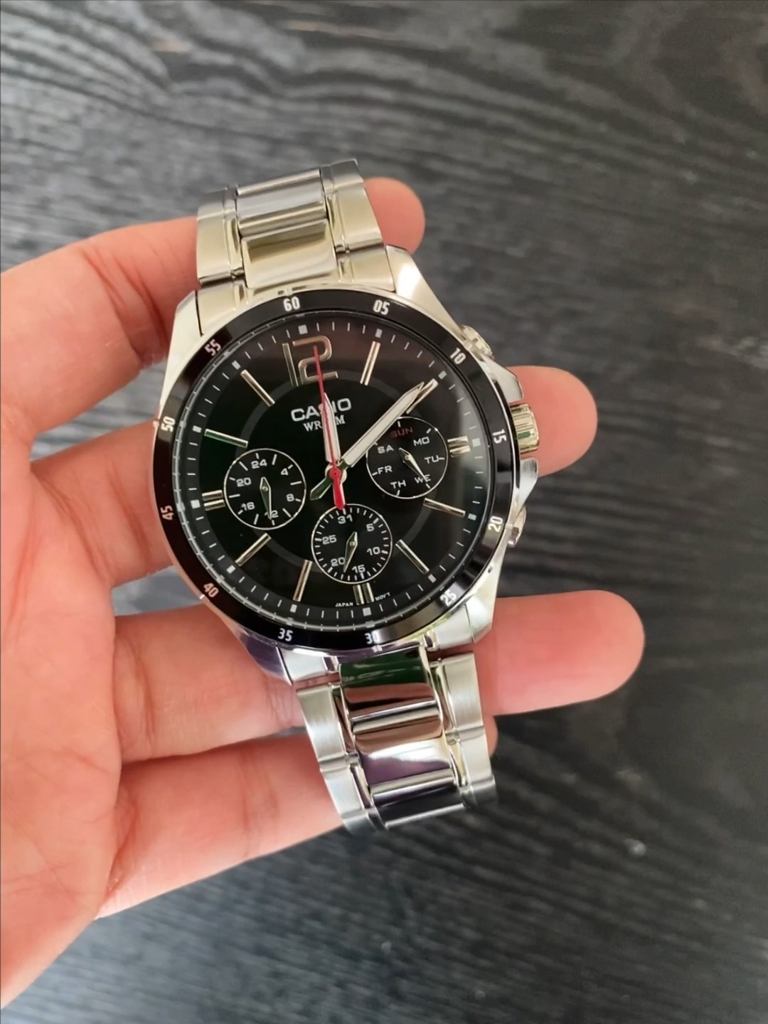 代購-CASIO卡西歐 STANDARD系列 三眼 石英機芯 不鏽鋼錶帶 黑色錶盤