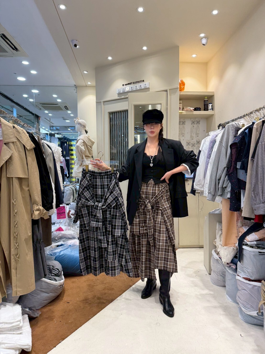 EM5037 偵探格仔綁結長裙