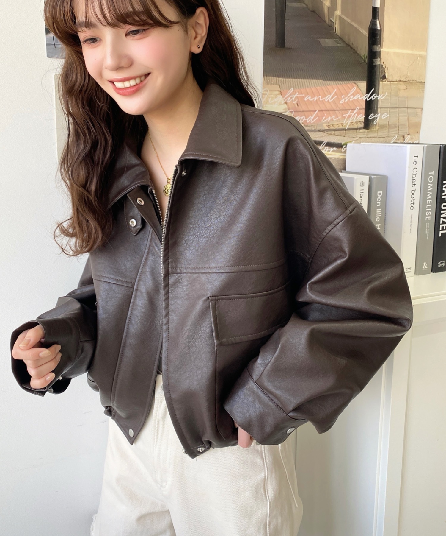 🇯🇵  MOMENT+ 短版 仿皮夾克 皮外套 抽繩 立領 / 預購