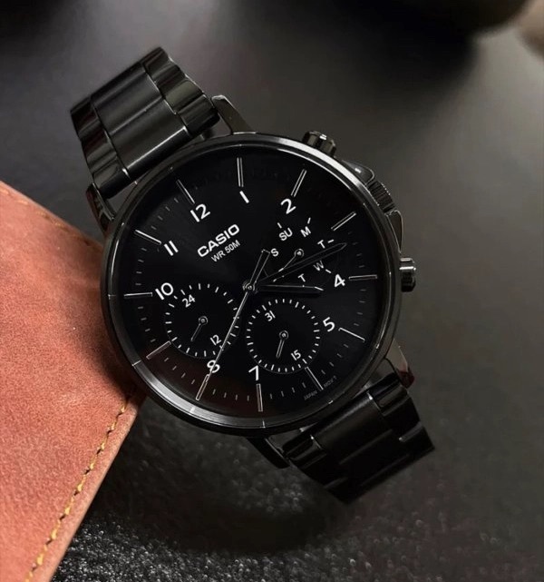 代購-CASIO卡西歐 石英機芯 不鏽鋼錶帶 全黑色錶盤