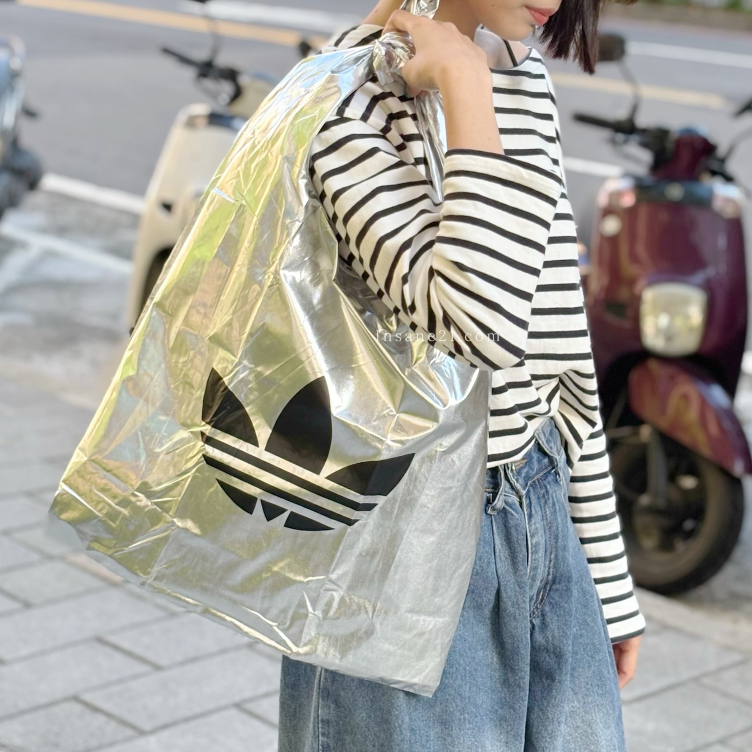 ADIDAS ECO-FRIENDLY REUSABLE BAG 銀色購物袋 愛迪達 韓國限定 手提袋 亮銀
