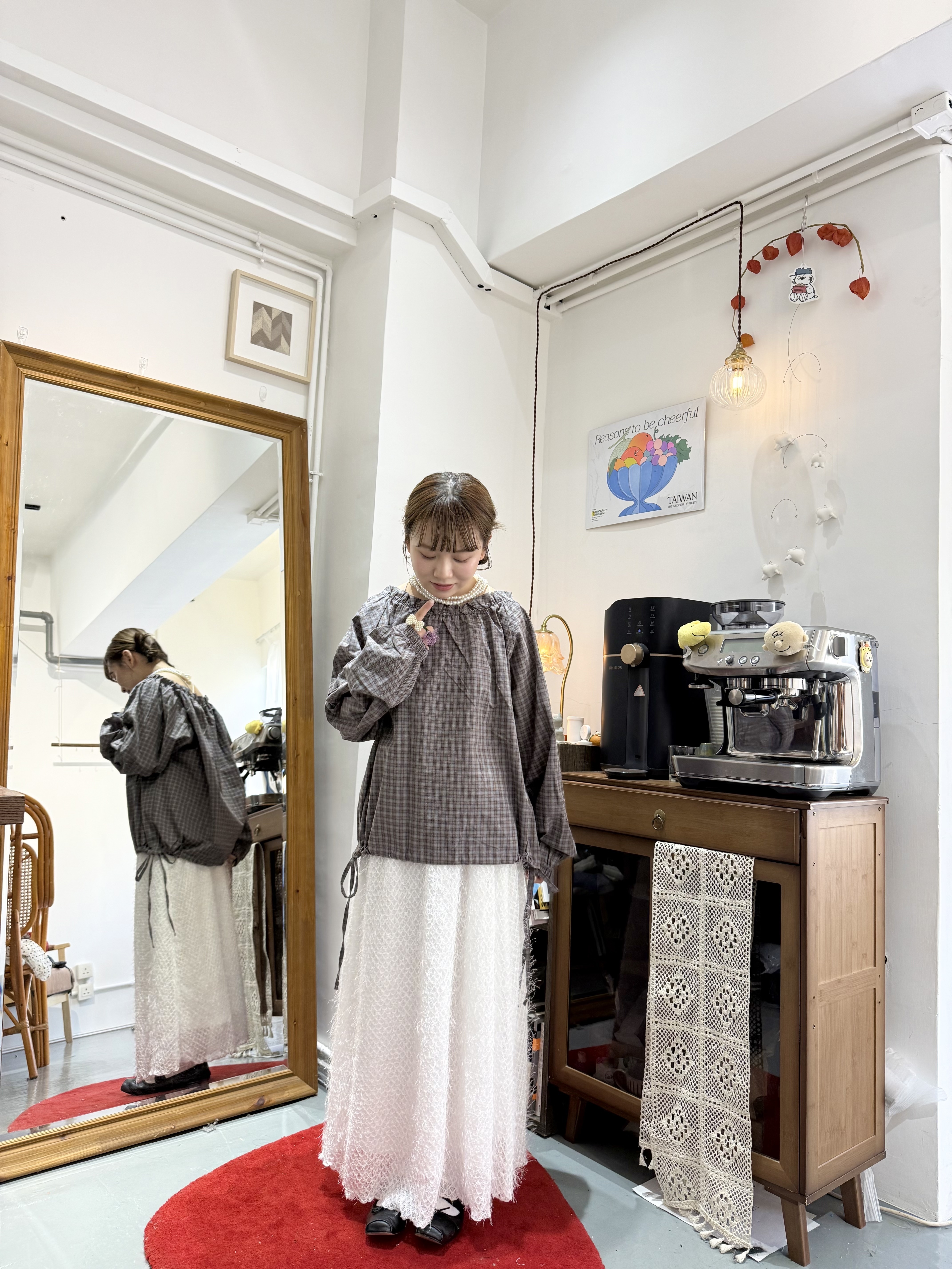 2WAYS領口格紋TOP