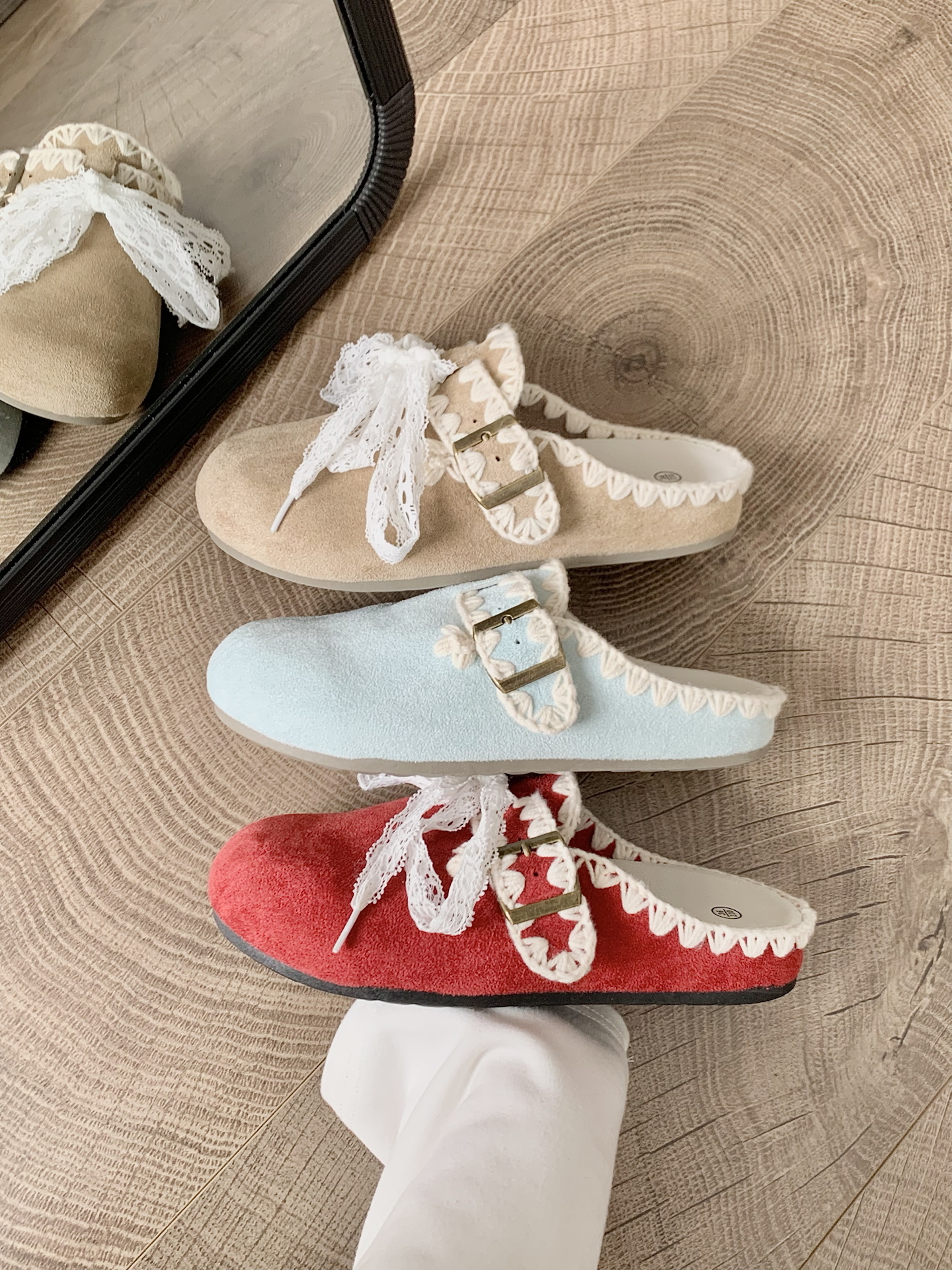 代購-可愛的你 日系 甜美 蕾絲 拖鞋 勃肯鞋 三色