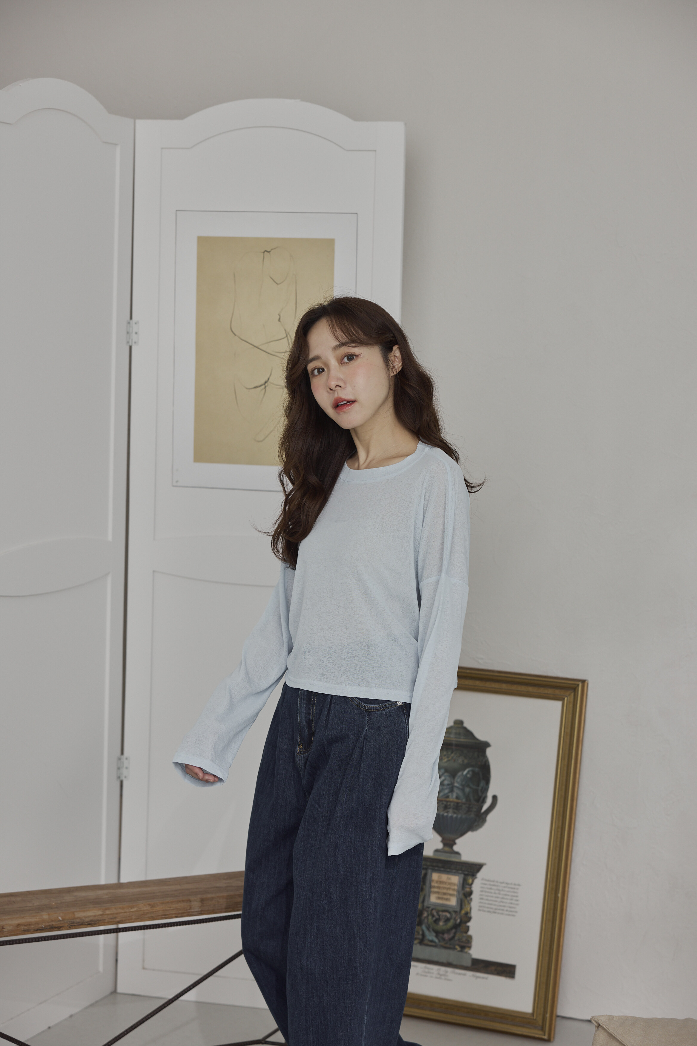 輕盈清爽透膚上衣（蘇打藍）