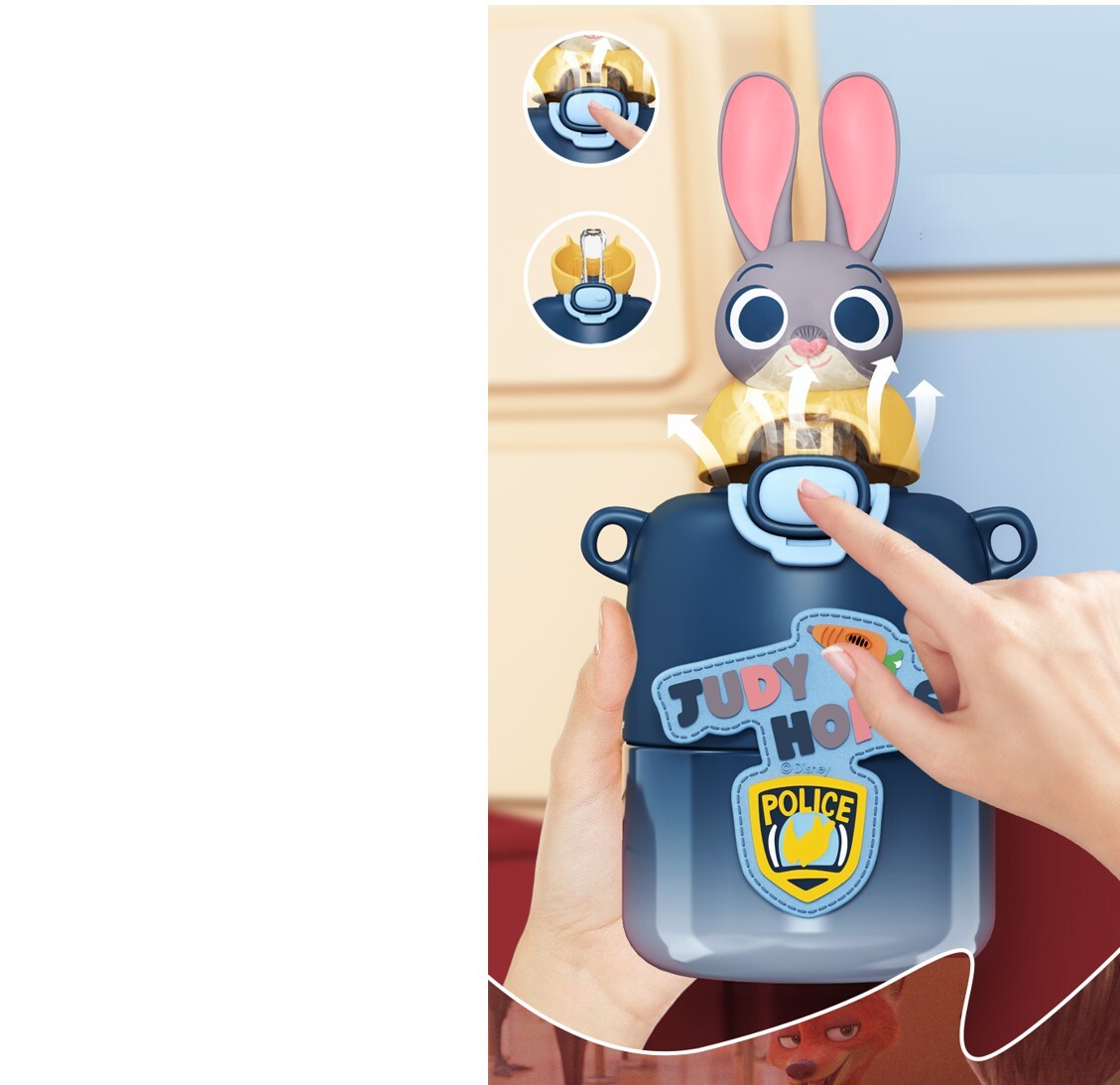 迪士尼優獸大都會| 便攜式背帶 3D兒童真空冷熱保溫杯|阿力(430ml)(連飲管)