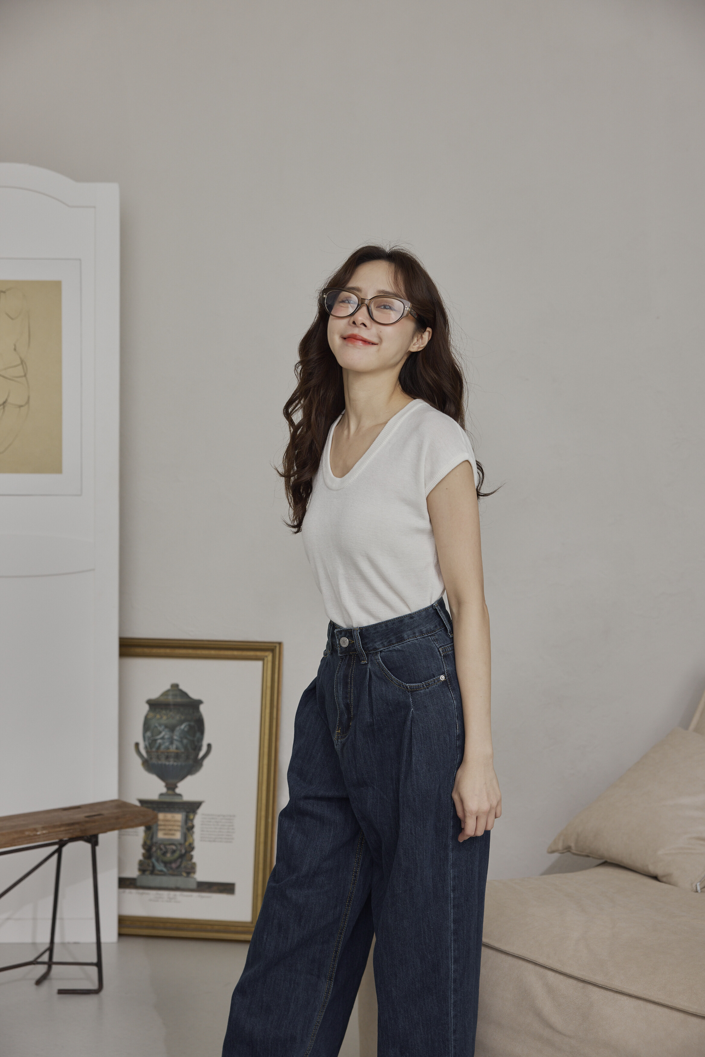 經典打摺原色牛仔褲