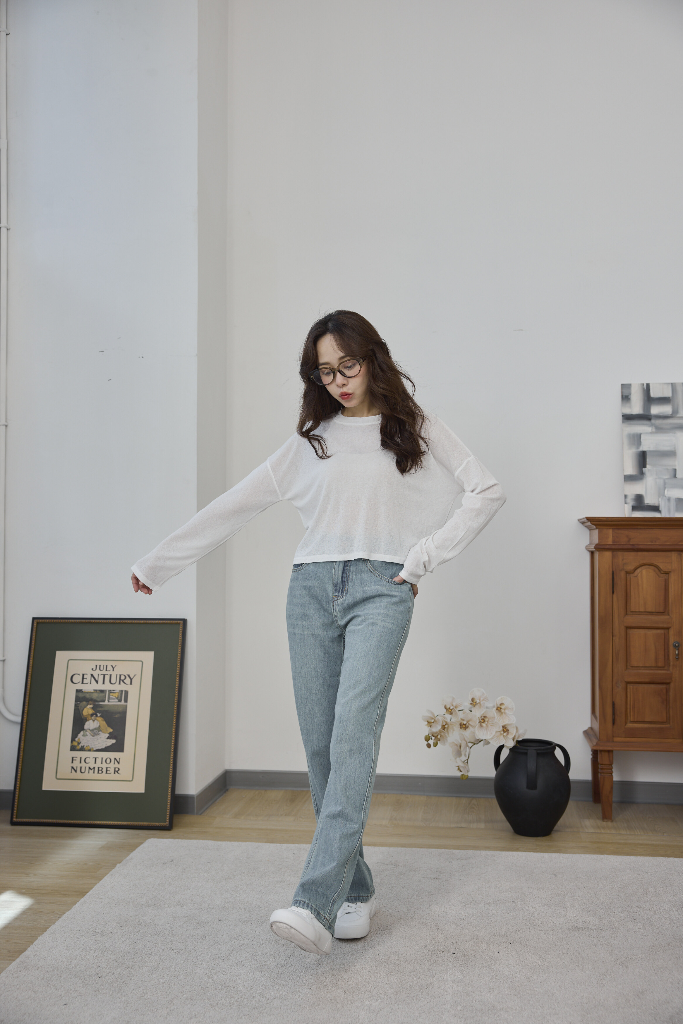 天空淺直筒牛仔褲