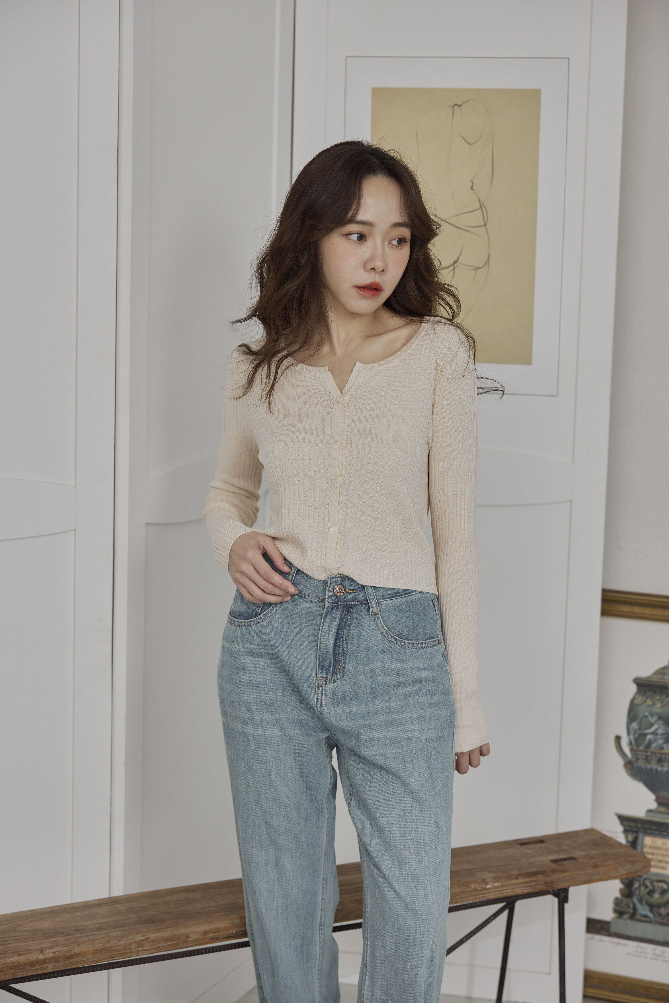 天空淺直筒牛仔褲