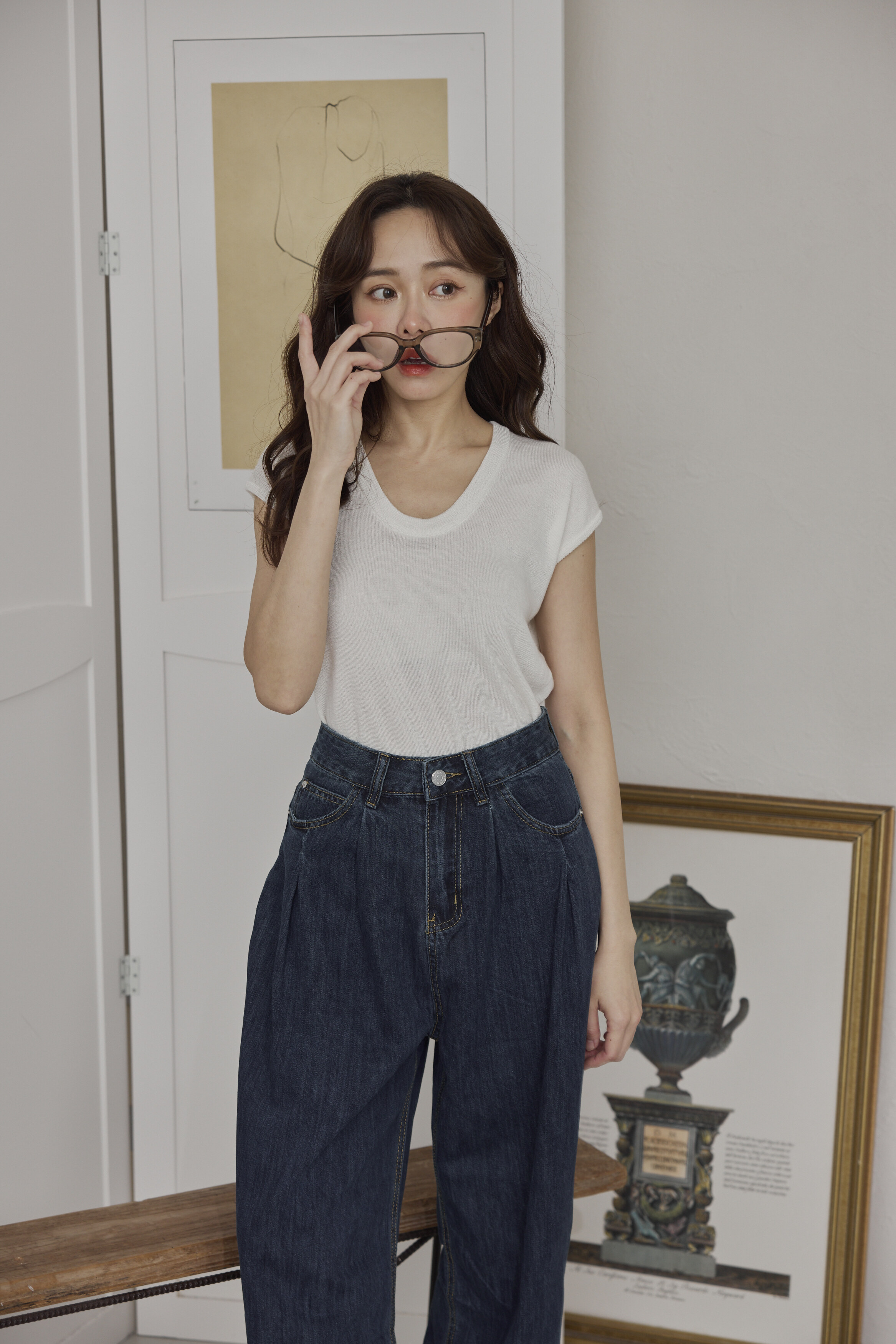 柔感U領針織上衣