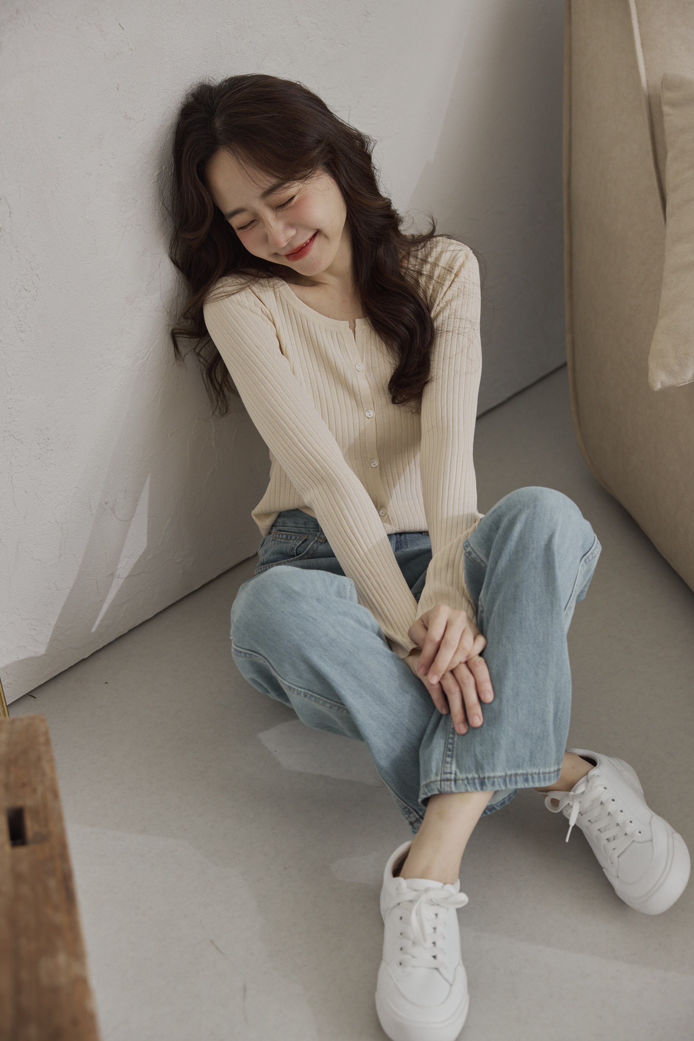 優雅開襟針織（淺米杏）