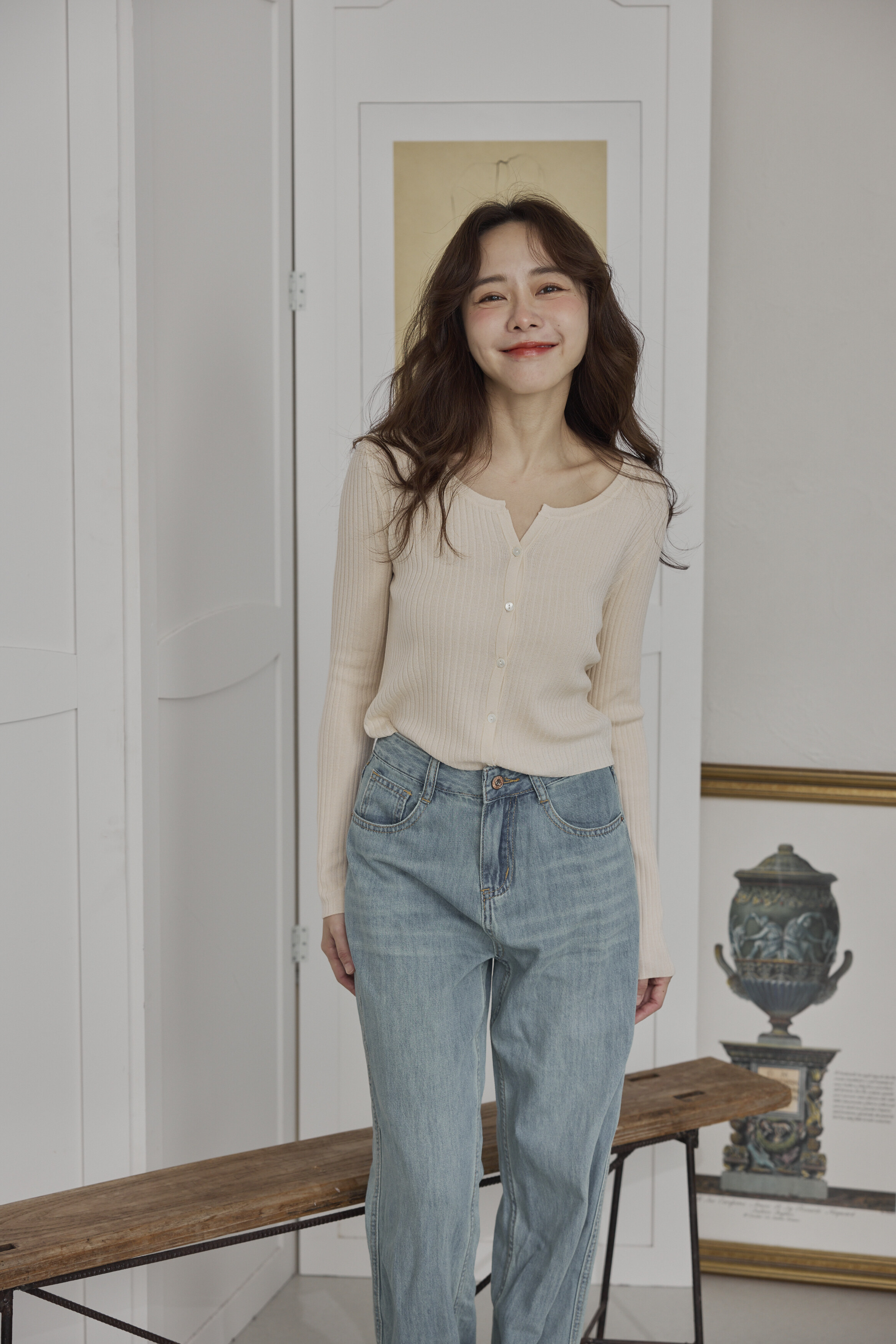 優雅開襟針織（淺米杏）