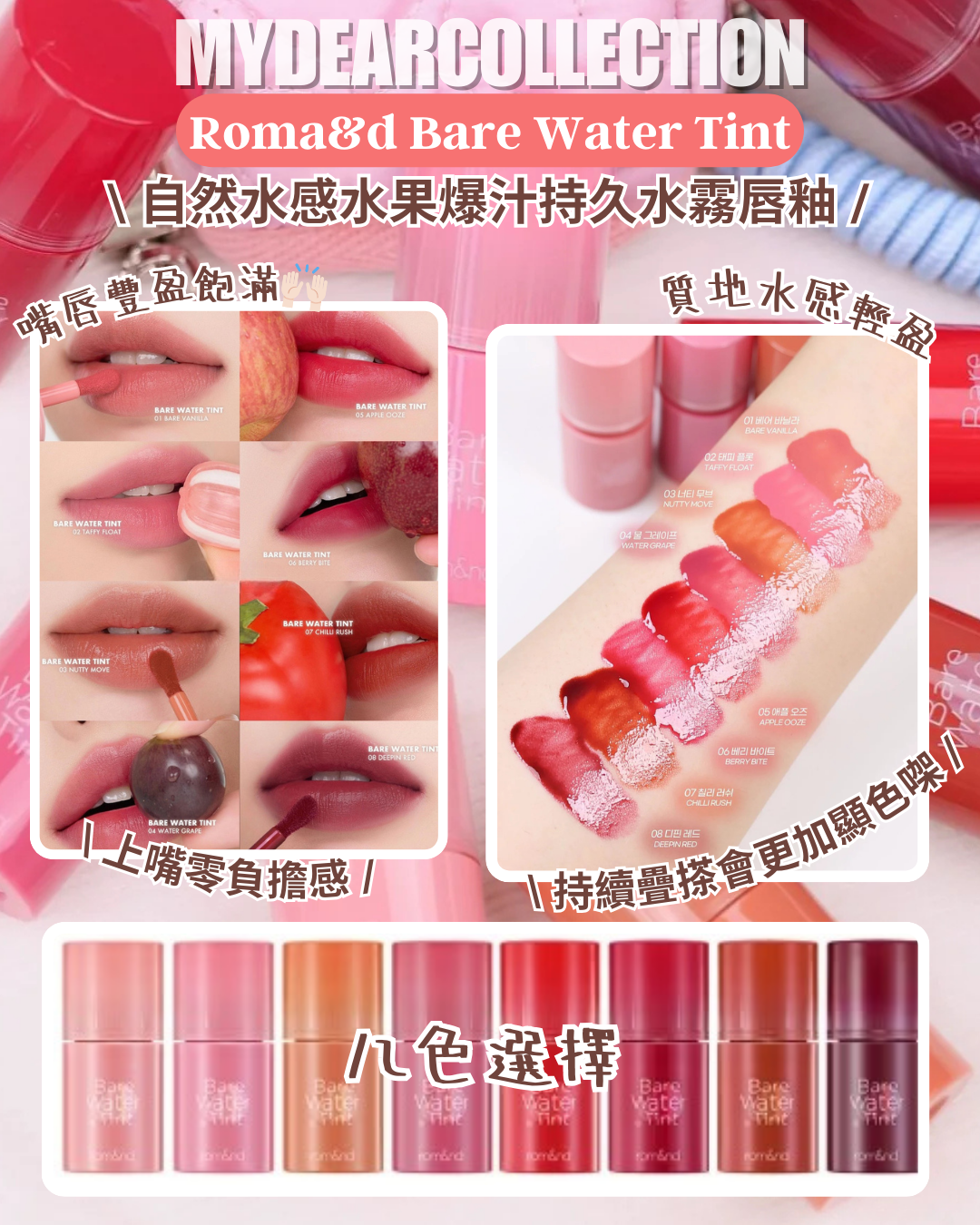 現 貨丨Romand Bare Water Tint 自然水透水果唇釉 01-07