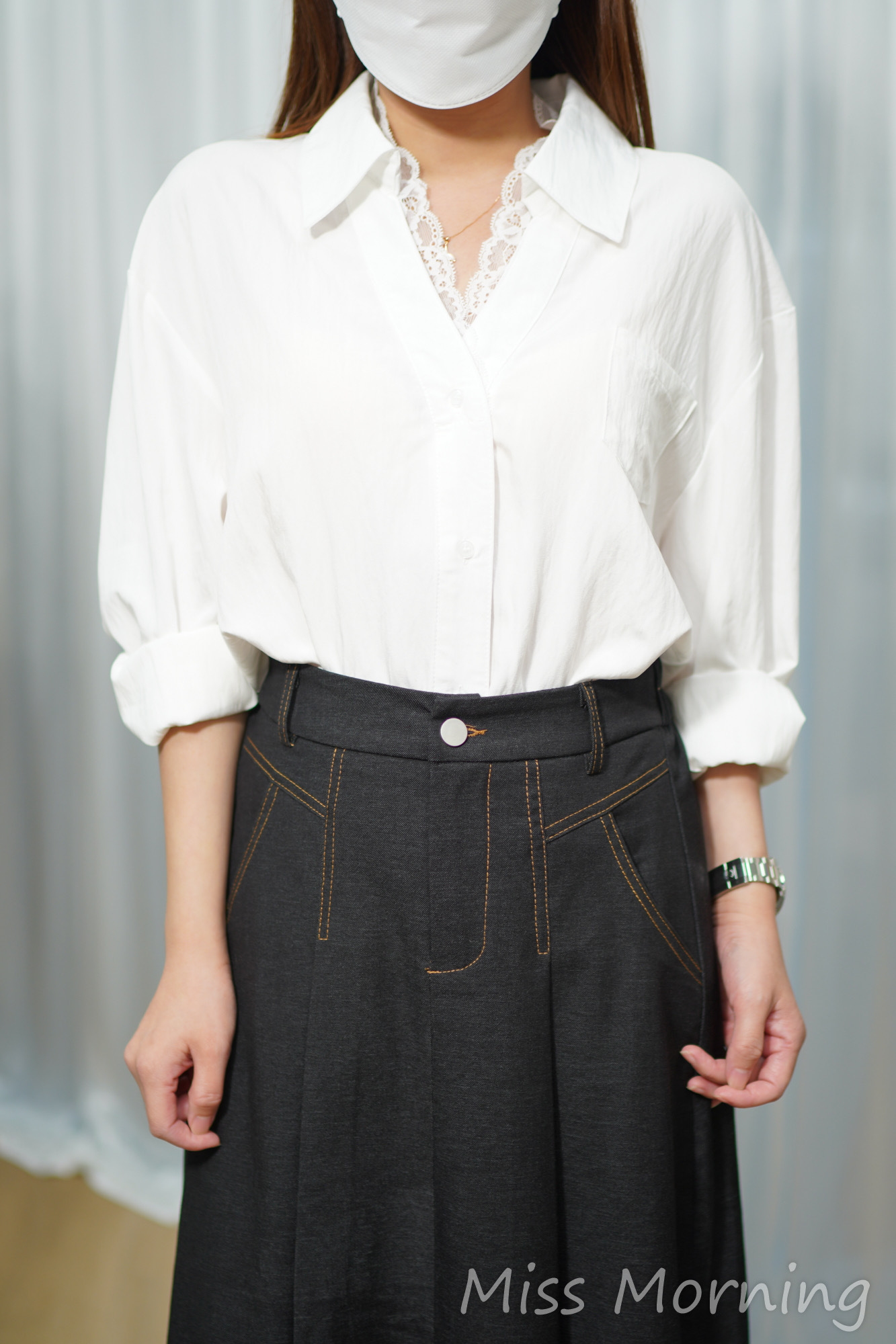 免燙內lace點綴上衣(14811)