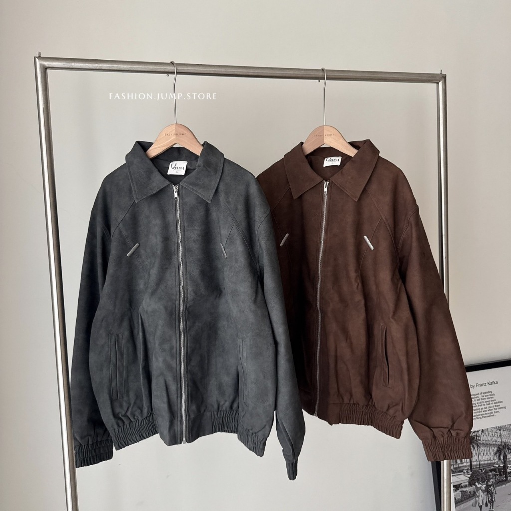 （現貨）LJ006 韓系 麂皮絨 拼接設計 皮衣 外套