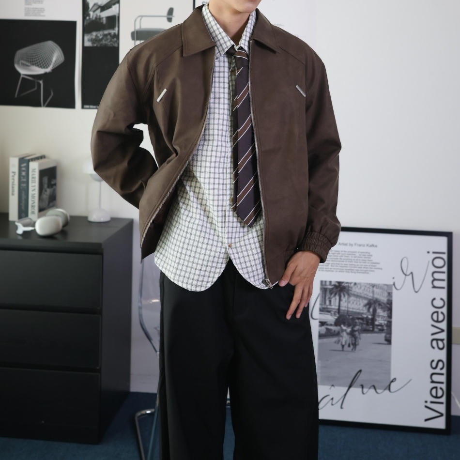 （現貨）LJ006 韓系 麂皮絨 拼接設計 皮衣 外套