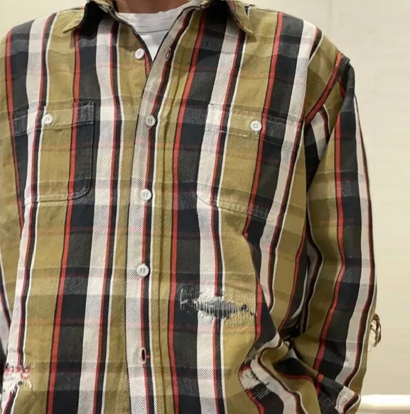 9/28 RE-STOCK: BOWWOW REPAIR AGEING FLANNEL SHIRTS - BEIGE x NAVY PRE ORDER ITEM (預訂中)