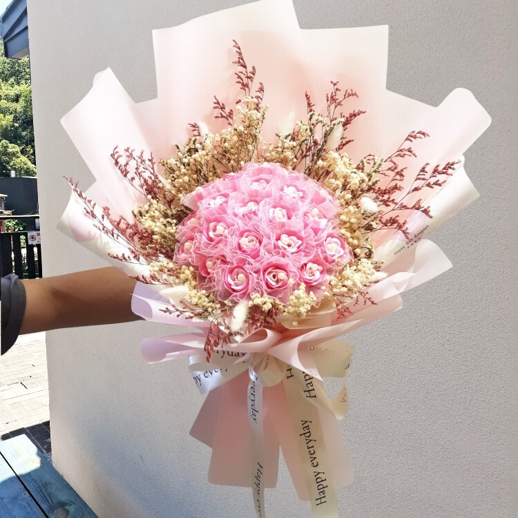 21朵香皂花乾燥花束,表演獻花,生日花束,教師節花束,情人節花束