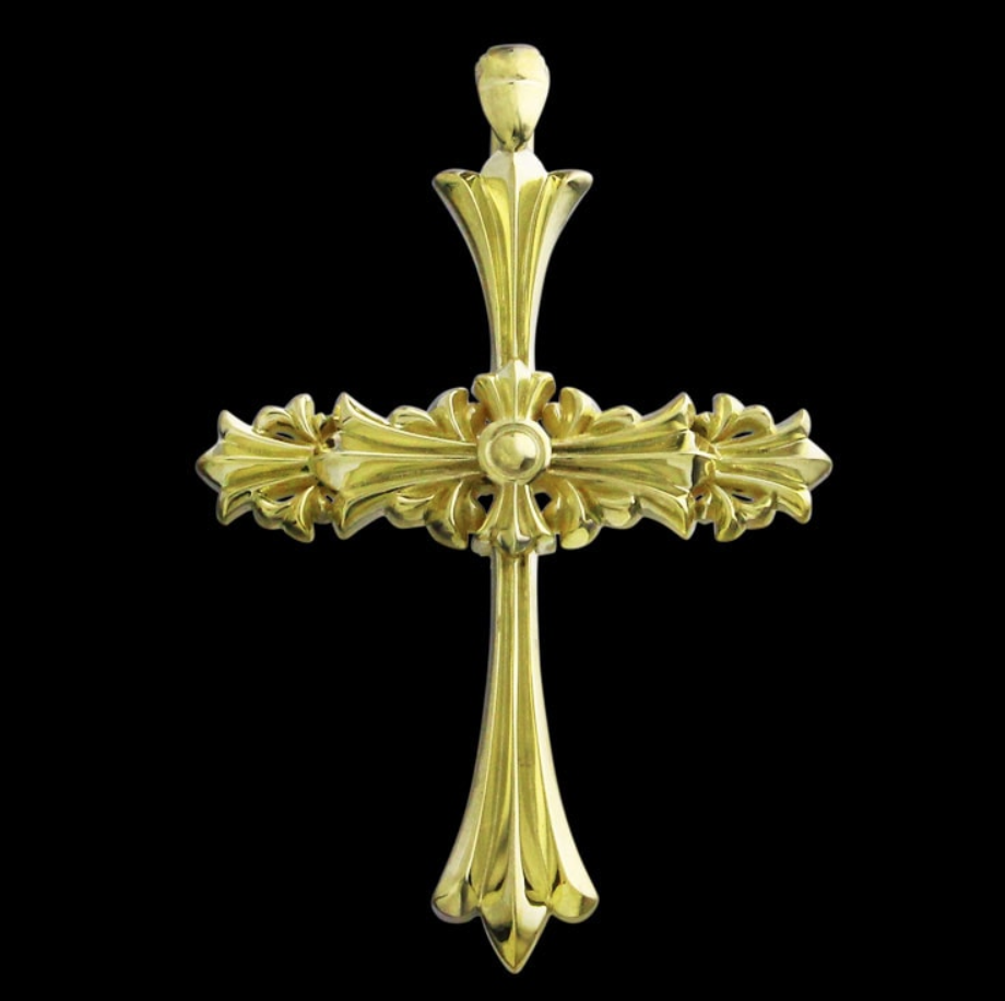 18K YELLOW GOLD SMALL CHROME CROSS
