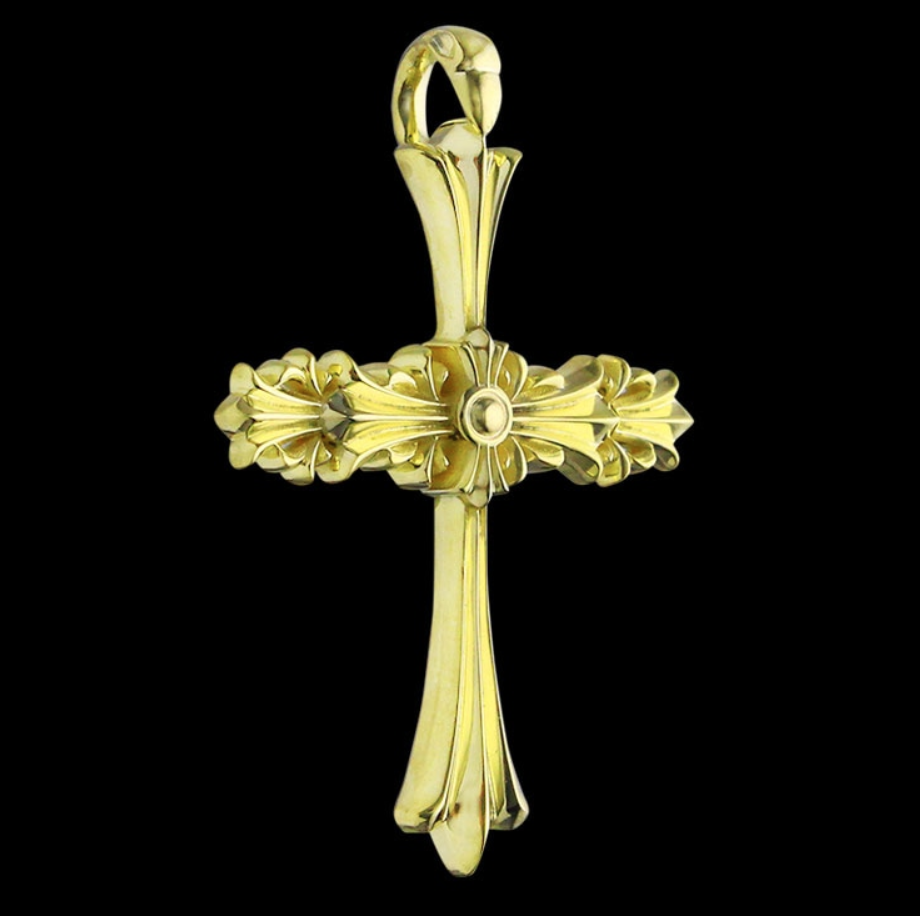 18K YELLOW GOLD SMALL CHROME CROSS