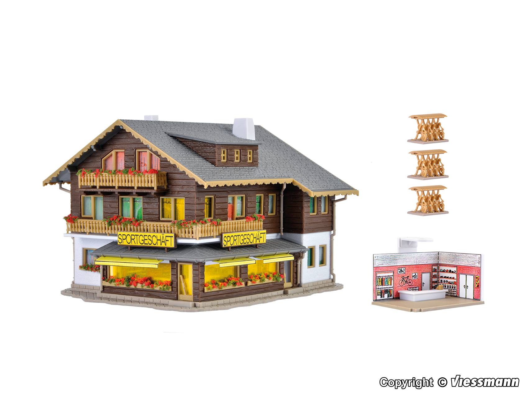 Vollmer 47763 N規 體育用品店，配有內裝和 LED 照明、功能套件