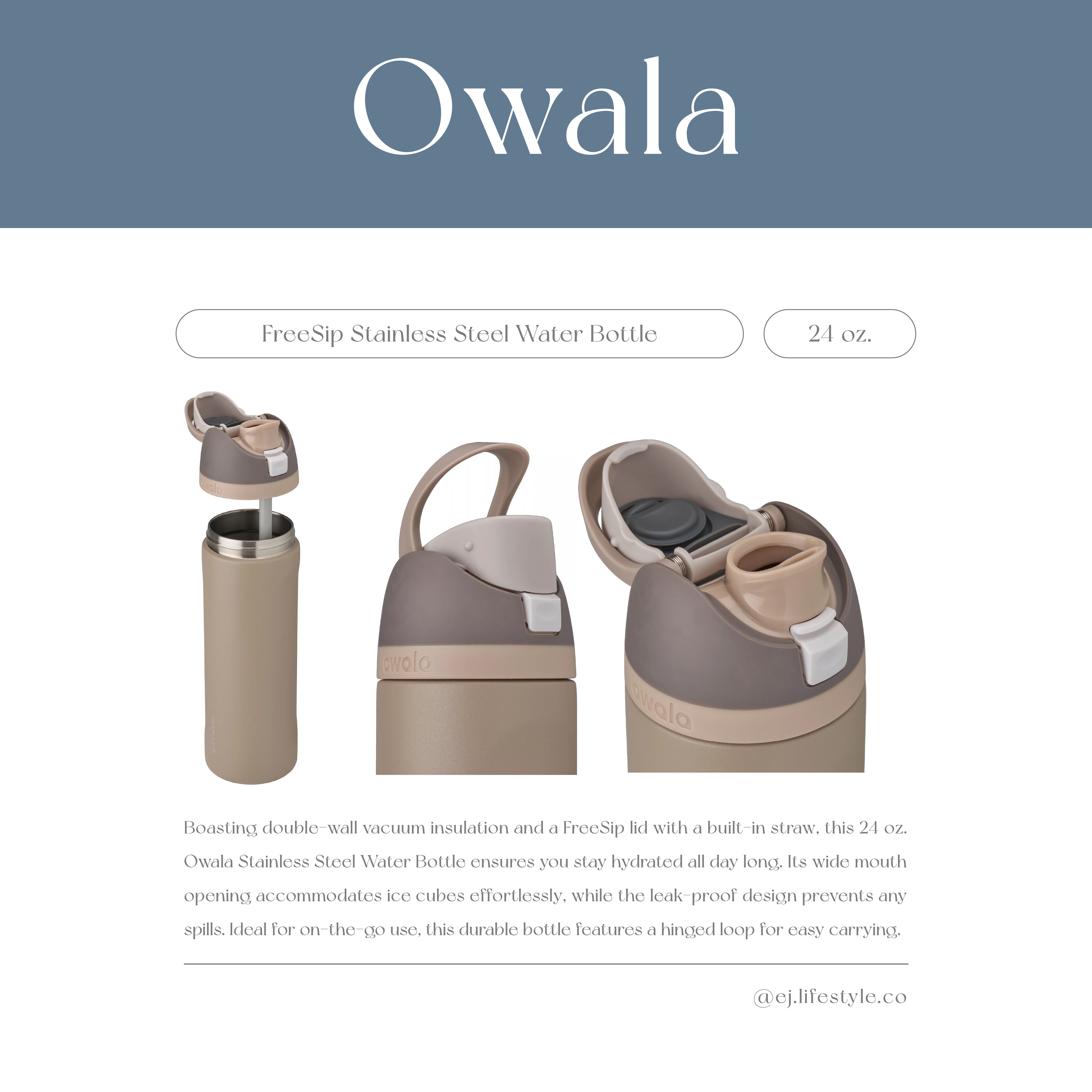 🇺🇸 OWALA FreeSip Stainless Steel Water Bottle 撞色 不鏽鋼保溫杯 直飲杯 吸管杯 24oz 710ml / 預購