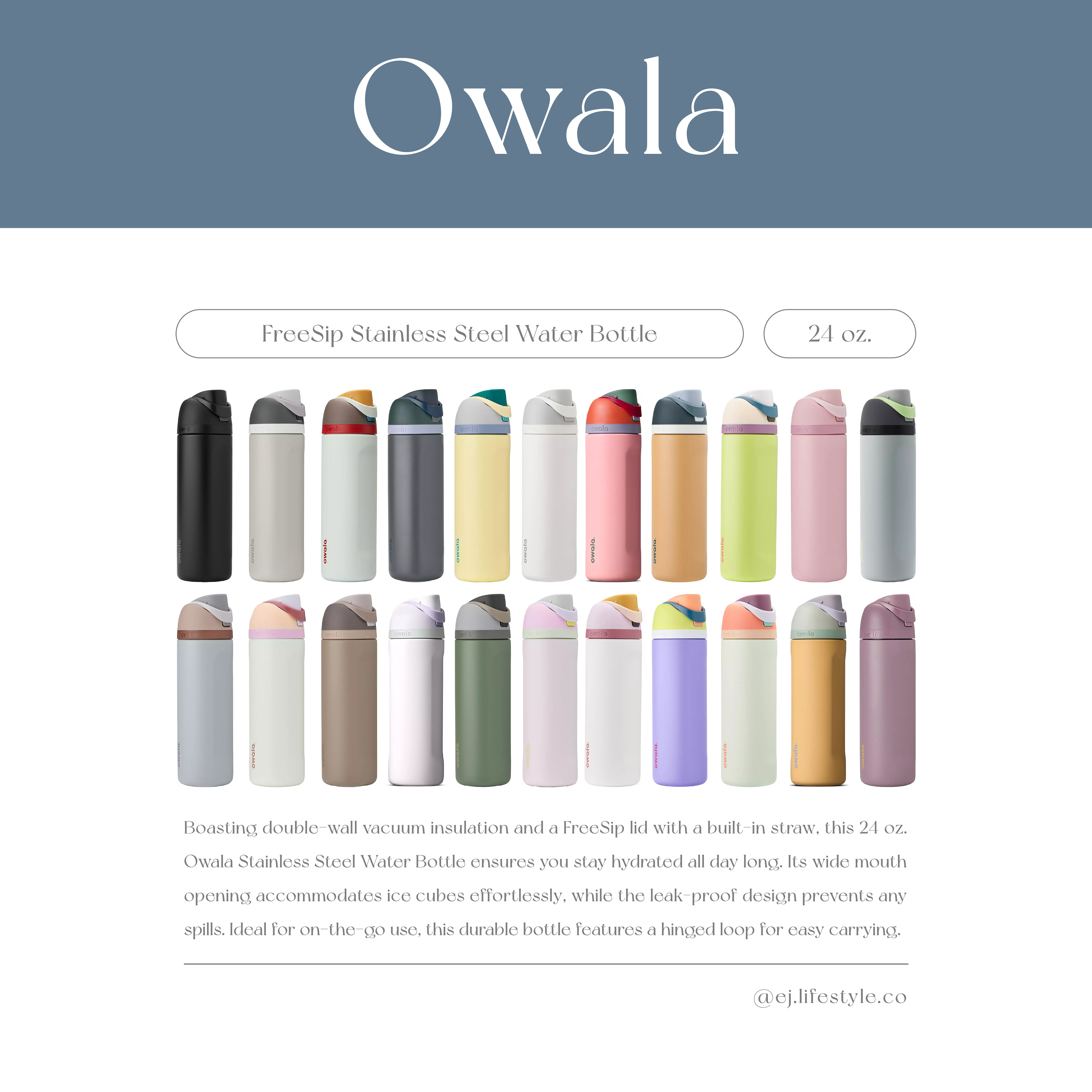 🇺🇸 OWALA FreeSip Stainless Steel Water Bottle 撞色 不鏽鋼保溫杯 直飲杯 吸管杯 24oz 710ml / 預購