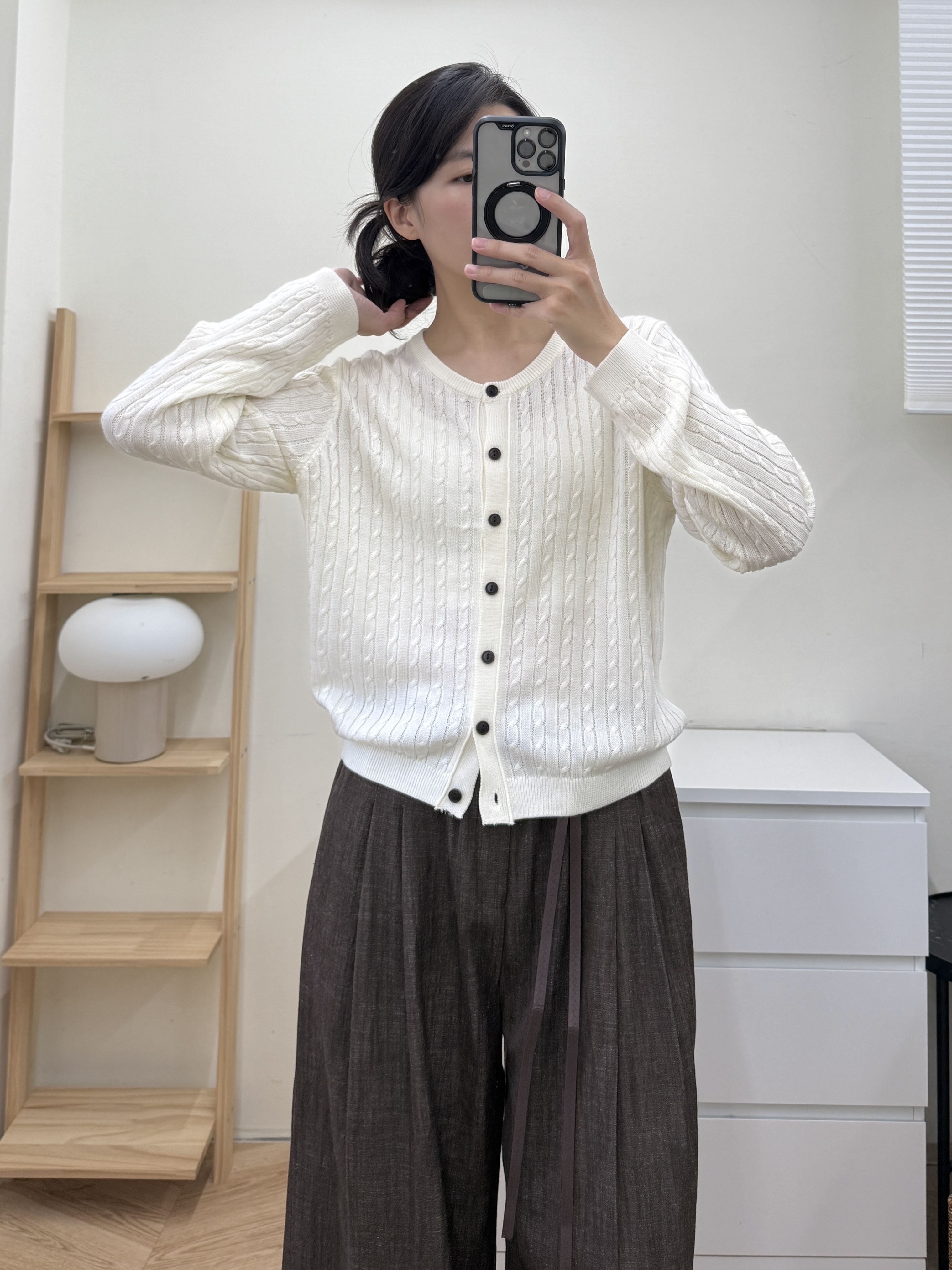 麻花針織羊毛開衫上衣