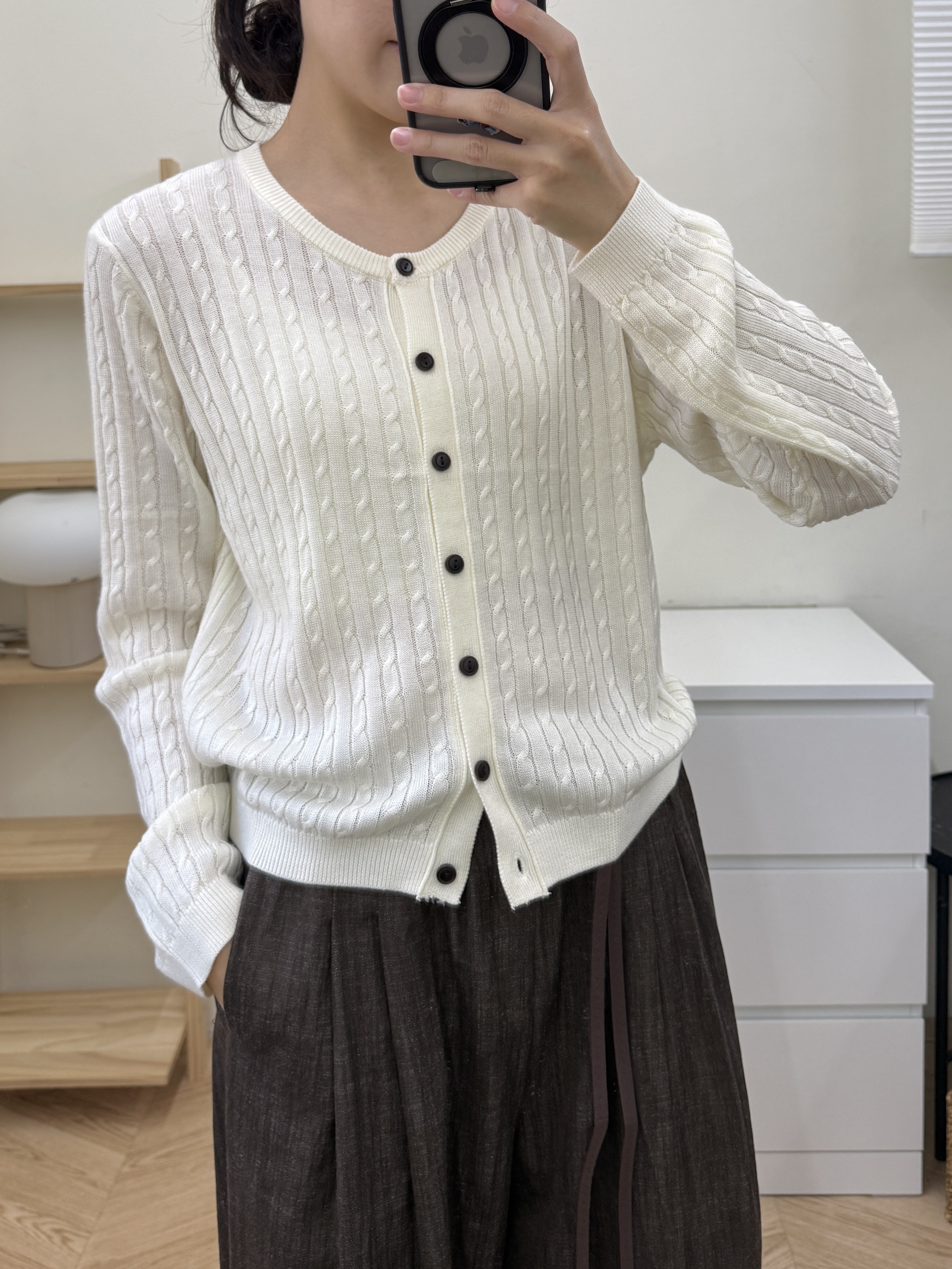 麻花針織羊毛開衫上衣