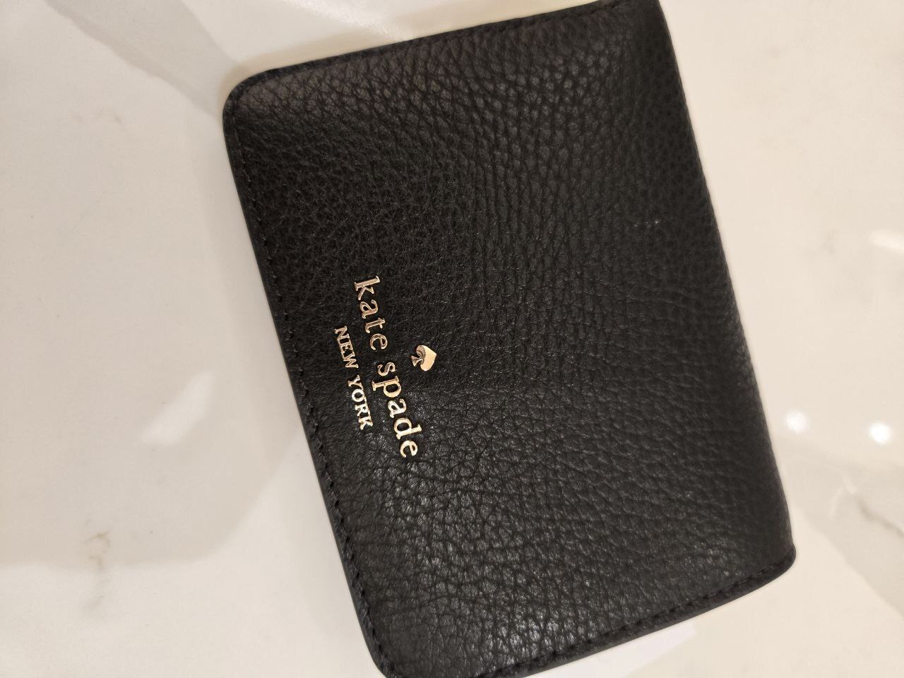 [U] KATE SPADE BLACK KH788 LENA PEBBLED LEATHER S SLIMBIFOLD WALLET, 196021504495 (UK422)