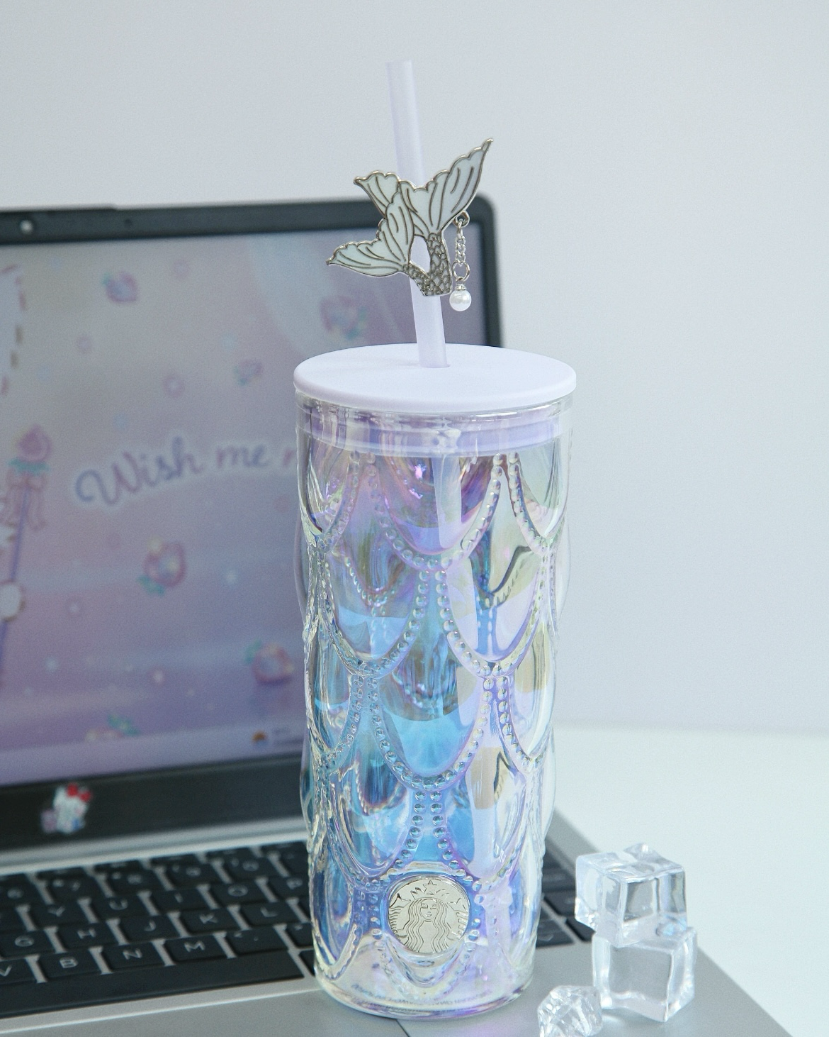 Starbucks 星巴克 夢幻物語 幻彩紫 魚鱗玻璃吸管杯 美人魚杯 550ml