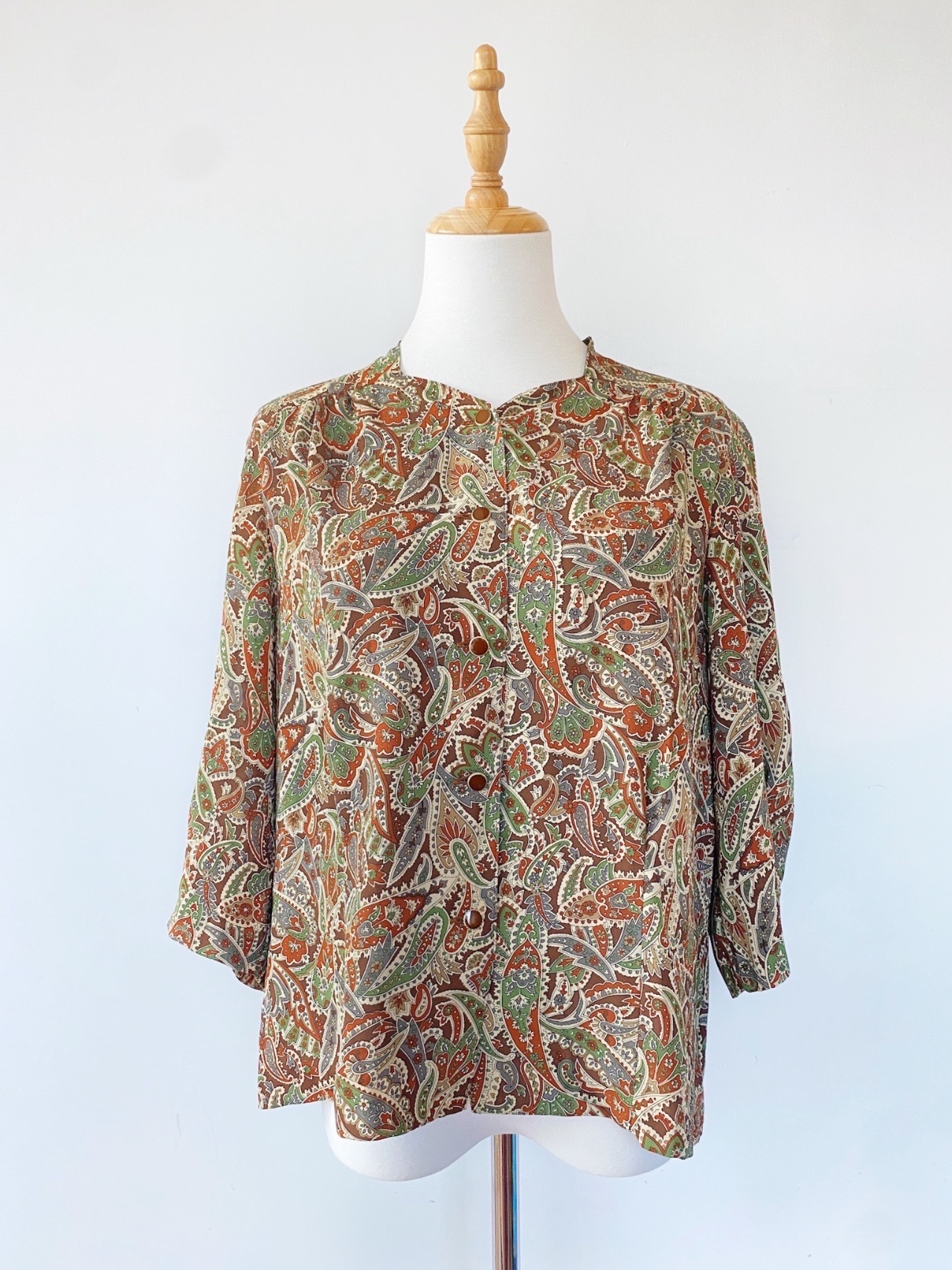 日本製大地色腰果花古著上衣